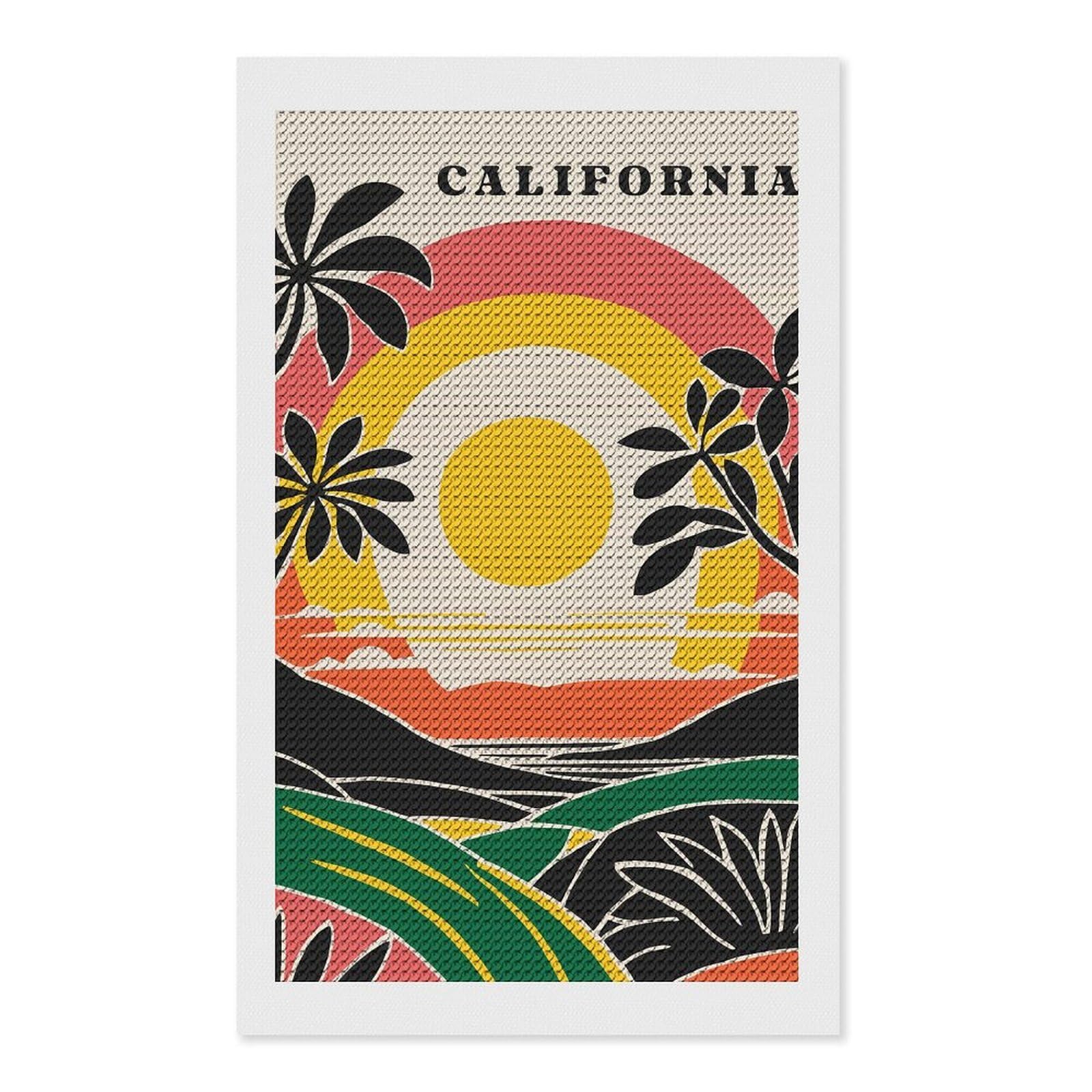 Junmoney California Retro Sunset Diamond Painting Set 12"x20", Stress Relief Craft, Easy to Enjoy, Vintage Style Decor, Festive Craft Gift