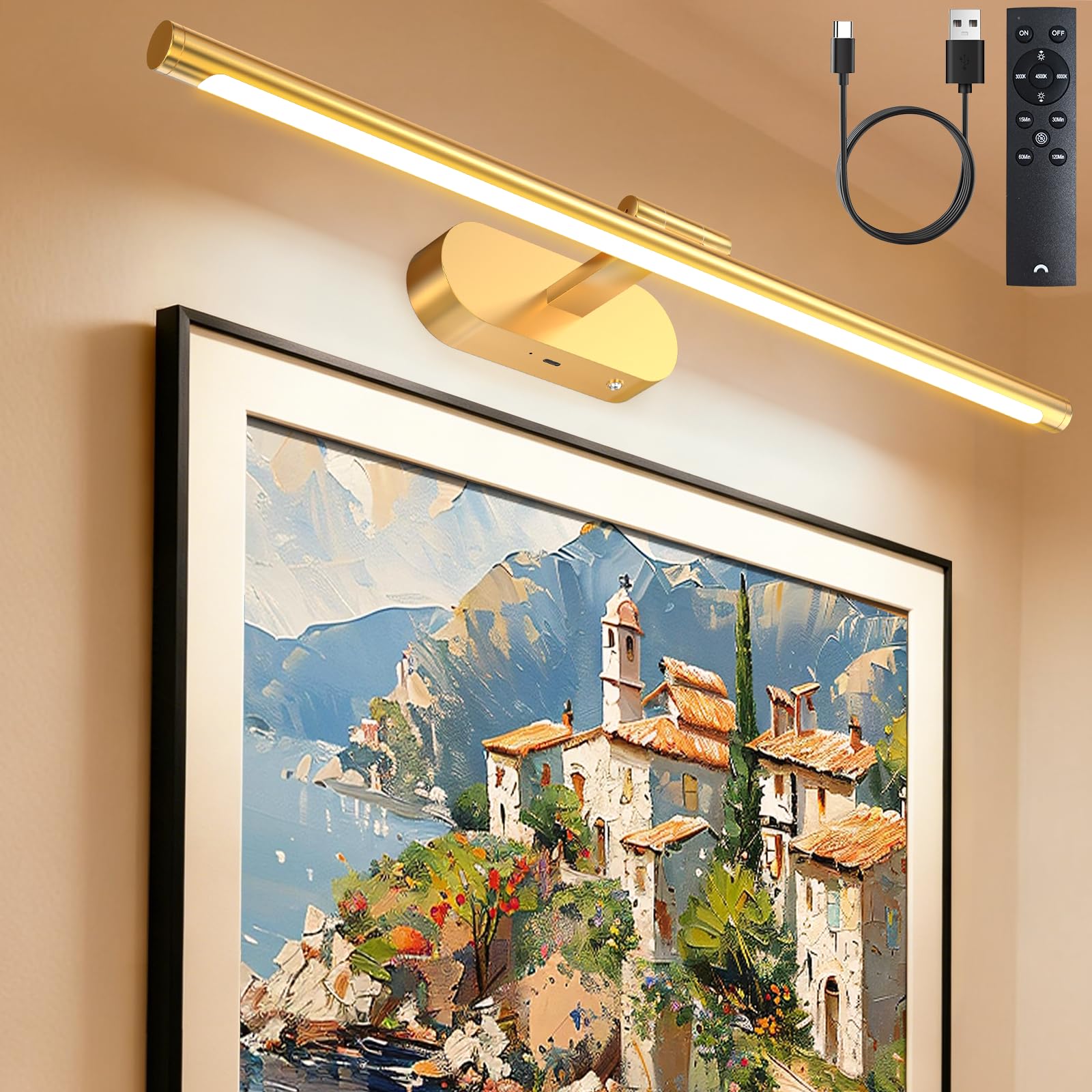 Glendan 24" Wireless Picture Lights for Wall, Art Light with Remote &amp; Timer