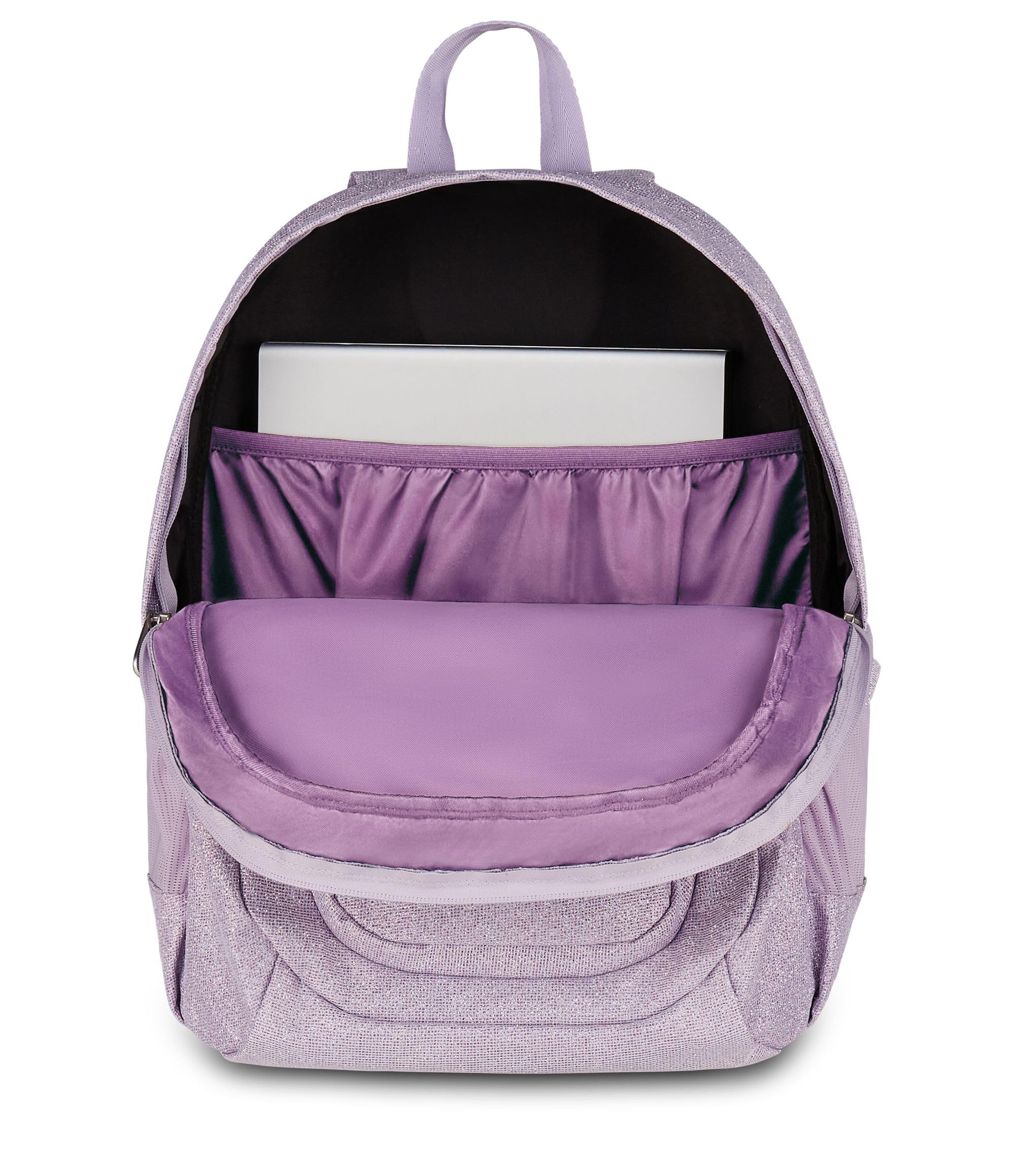 Seven Zaino Doppio Scomparto Tech Shiny brillante effetto glitter, Lilla, Tasca Porta PC e Tasca Porta Borraccia, Scuola Media e Superiore, Ragazza