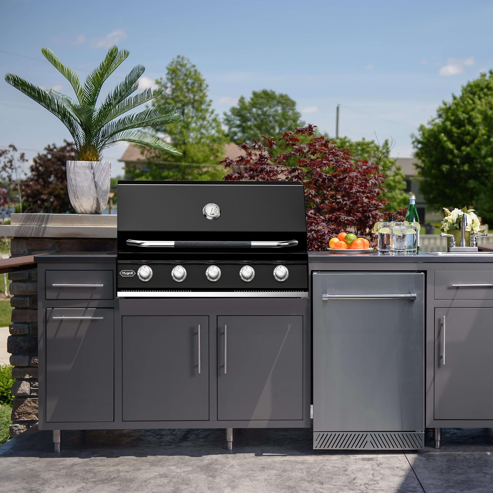 Hygrill - Parrilla integrada de 40 pulgadas para propano líquido, de acero inoxidable, para cocina al aire libre, 5 quemadores, color negro 6