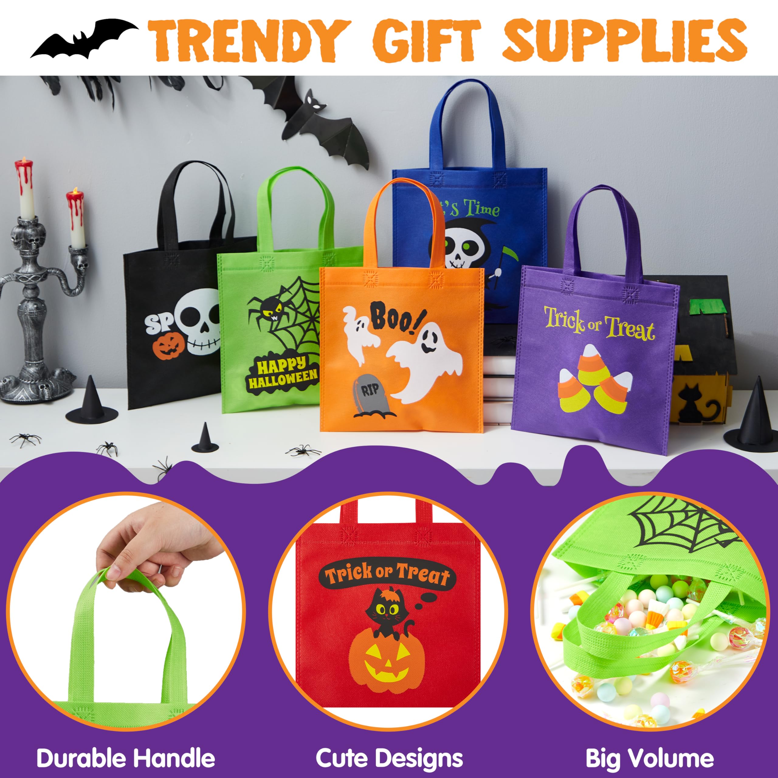 Lot De 48 Sacs à Friandises D'Halloween Réutilisables Pour