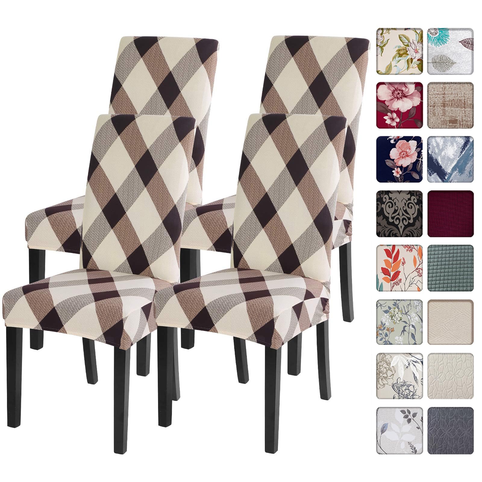 SearchI Dining Room Chair Covers Slipcovers Set of 4, Spandex Super Fit Stretch Removable Washable Kitchen Parsons Chair Covers Protector for Dining Room,Hotel,Ceremony,Lattice
