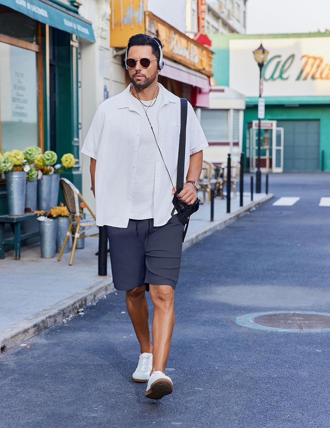 COOFANDY Men Shorts Casual Elastic Waist Chino Shorts Drawstring Summer Casual Twill Shorts, Navy Blue, S - Image 3