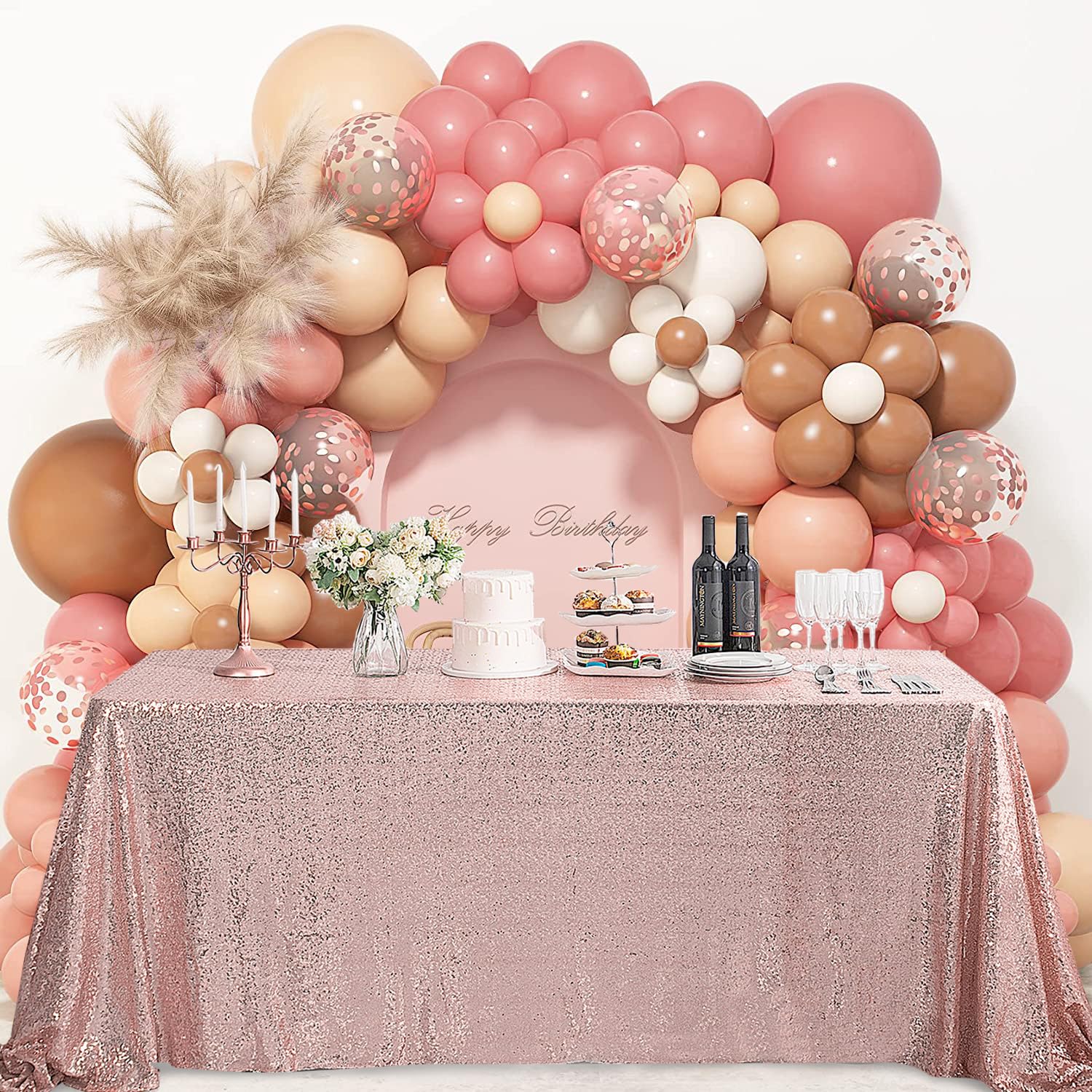 Pufogu 152 cm x 259 cm różowe złoto cekinowy obrus prostokątny brokat różowe złoto obrusy na urodziny ślub ślub baby shower dekoracje imprezowe