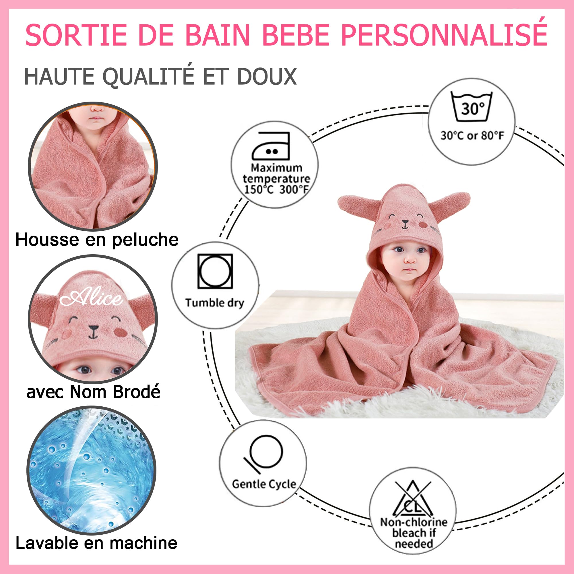 Générique Cape de Bain Bebe Personnalisable - Brodé avec Nom, Cadeau Naissance Personnalisé, Cadeau Personnalisé Bebe, Sortie de Bain Bebe Douce et Sûr, pour Bain Bebe et Bébé Dort (Marron)