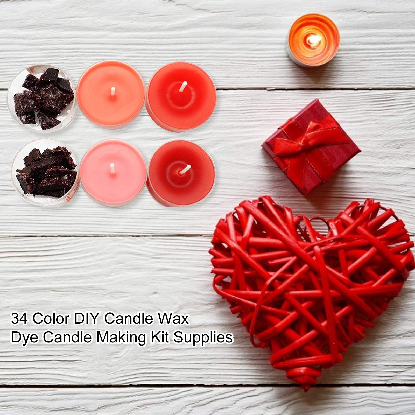 34 copos de tinte de cera para velas de parafina/cera de soja, chips de color para suministros, kit de colores vibrantes para hacer velas, fácil de usar, tinte para velas