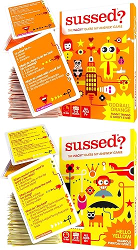 SUSSED 400 locos iniciadores de conversación para niños, adolescentes y adultos, juego de cartas familiar, paquete de mazos naranja y amarillo,