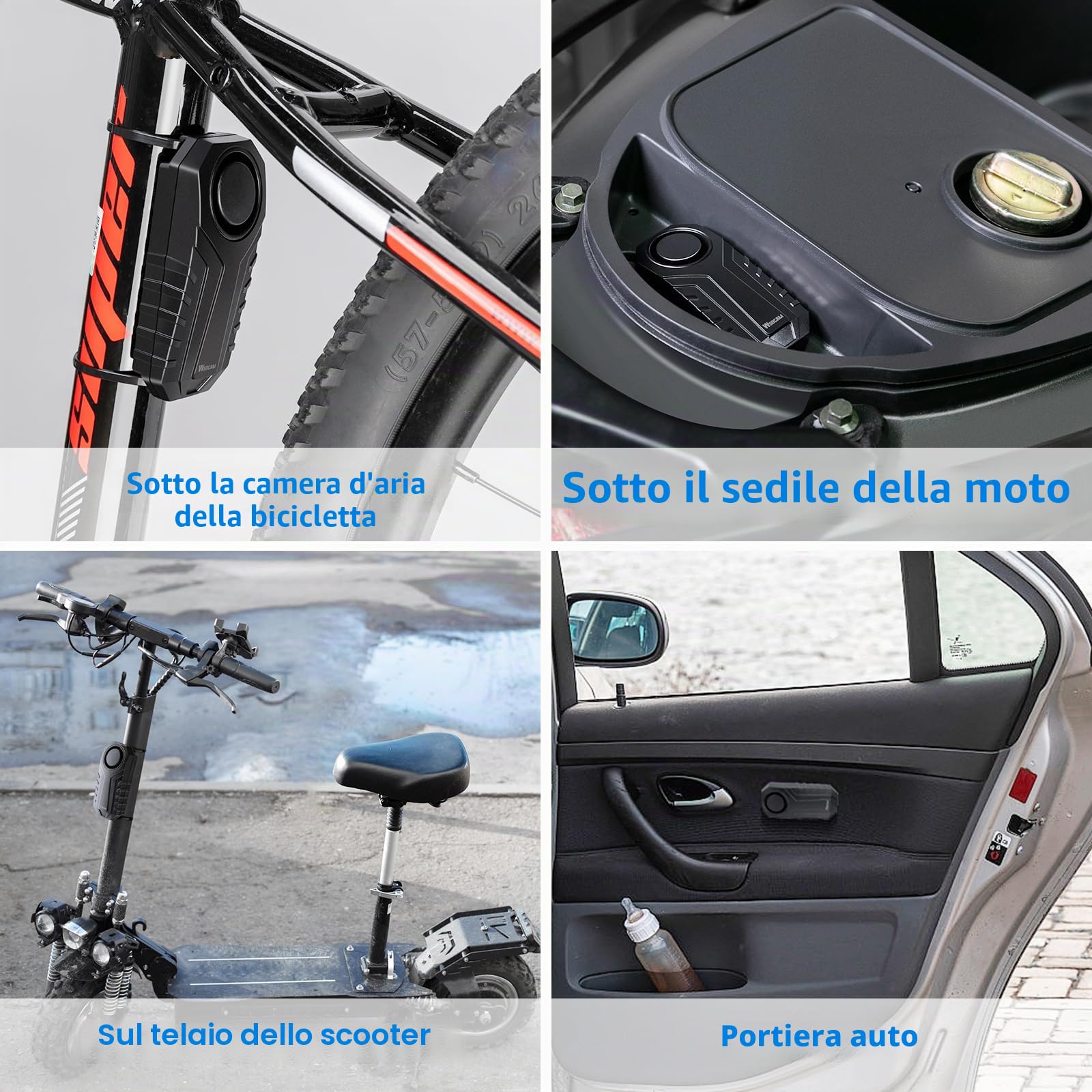 WSDCAM 113dB Forte Anti Furto Sensore di Vibrazione Sistemi di Allarme per Bici Elettriche Moto Golf Auto Rimorchio Cassetta Postale Garage Porta Impermeabile Sicurezza Domestica Accessori Bike