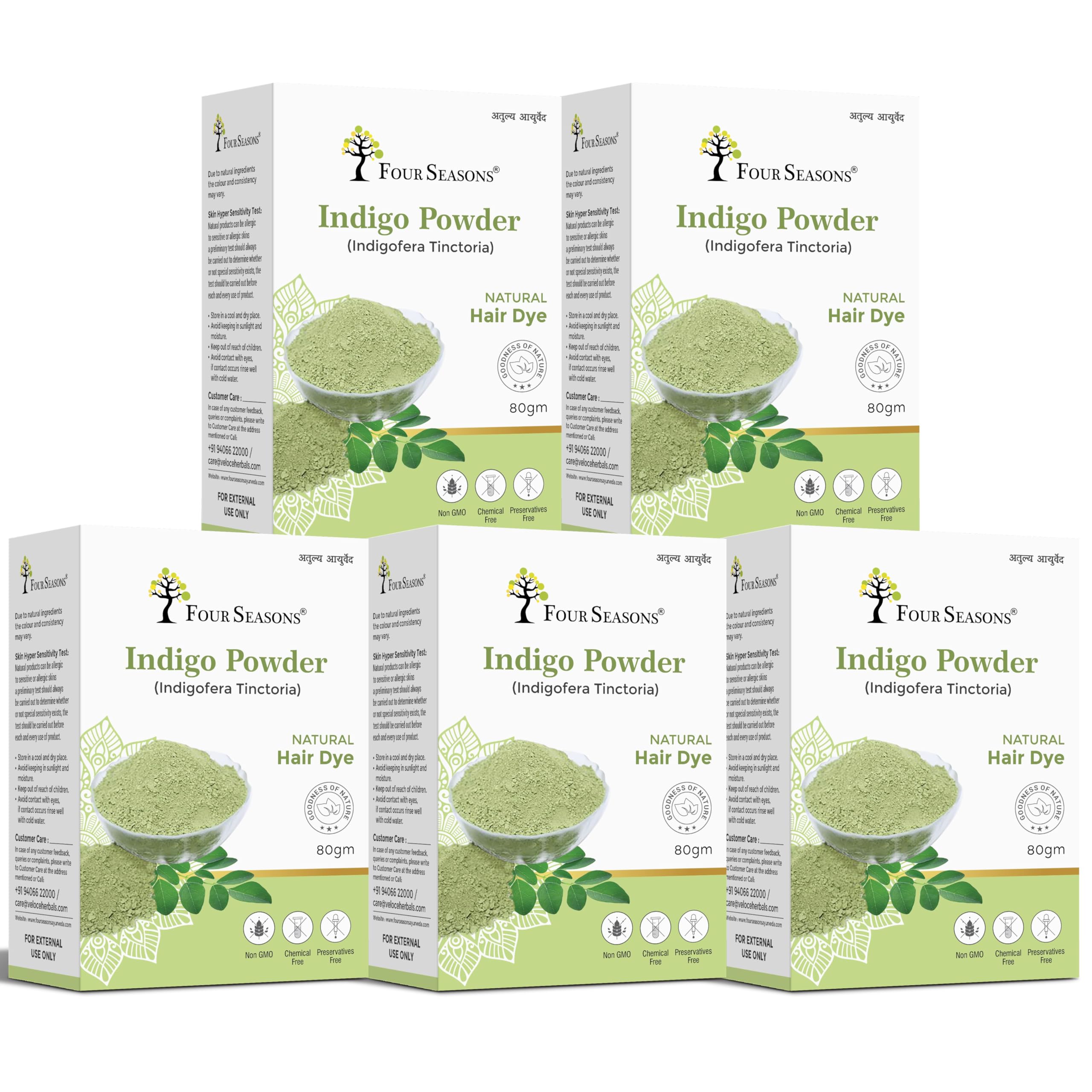 Four Seasons Indigo Powder Organic for Hair 80gm | Natural Hair Coloring | Protect Hair from Damage | No Added Chemical (Black, Pack of 5)-image-23