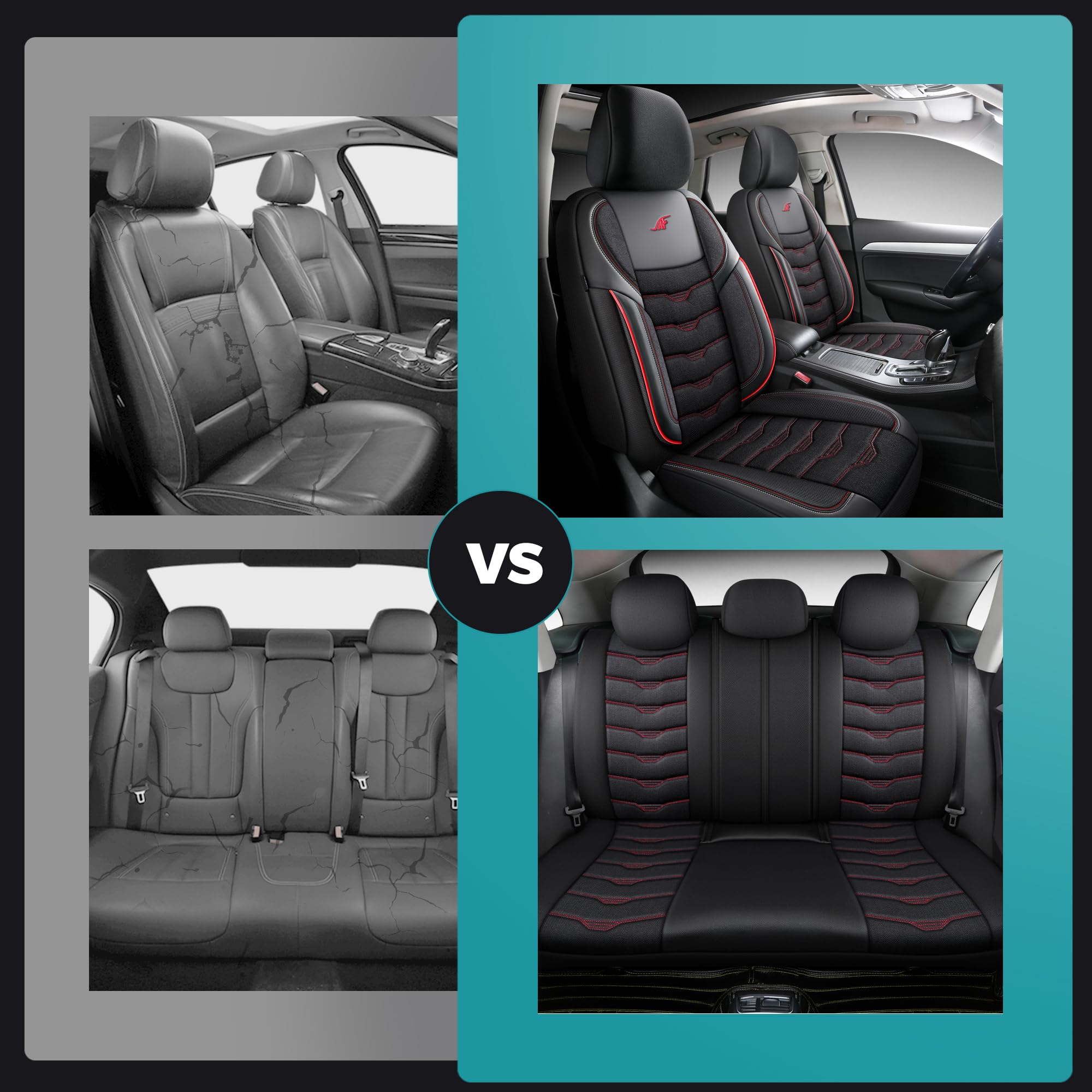 Housses de siège auto compatibles avec SsangYong Tivoli 2015 | Ensemble complet | Série AID | AID101 | Noir avec coutures rouges