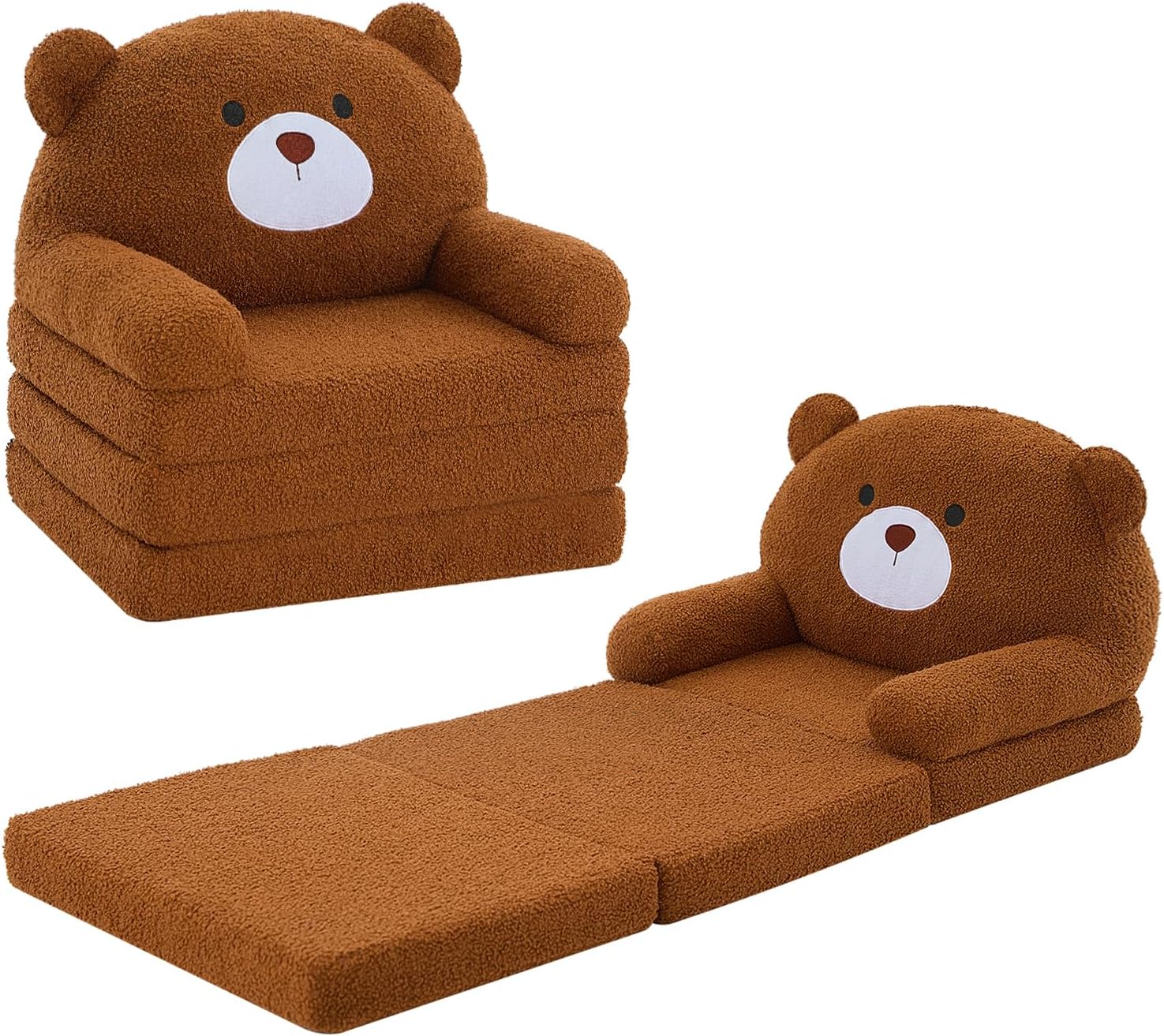 MOONBEEKI Comfy Toddler Chair, Kids Couch Fold Out to Lounger, Foldable Baby Sofa Plush for Girl and Boy Age 18 Months and Up ? Brown Bear?