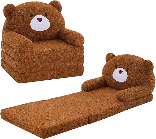 Miniatura 1 de MOONBEEKI Cómoda silla para niños pequeños, sofá plegable para bebés de 18 meses en adelante (marrón tostado)