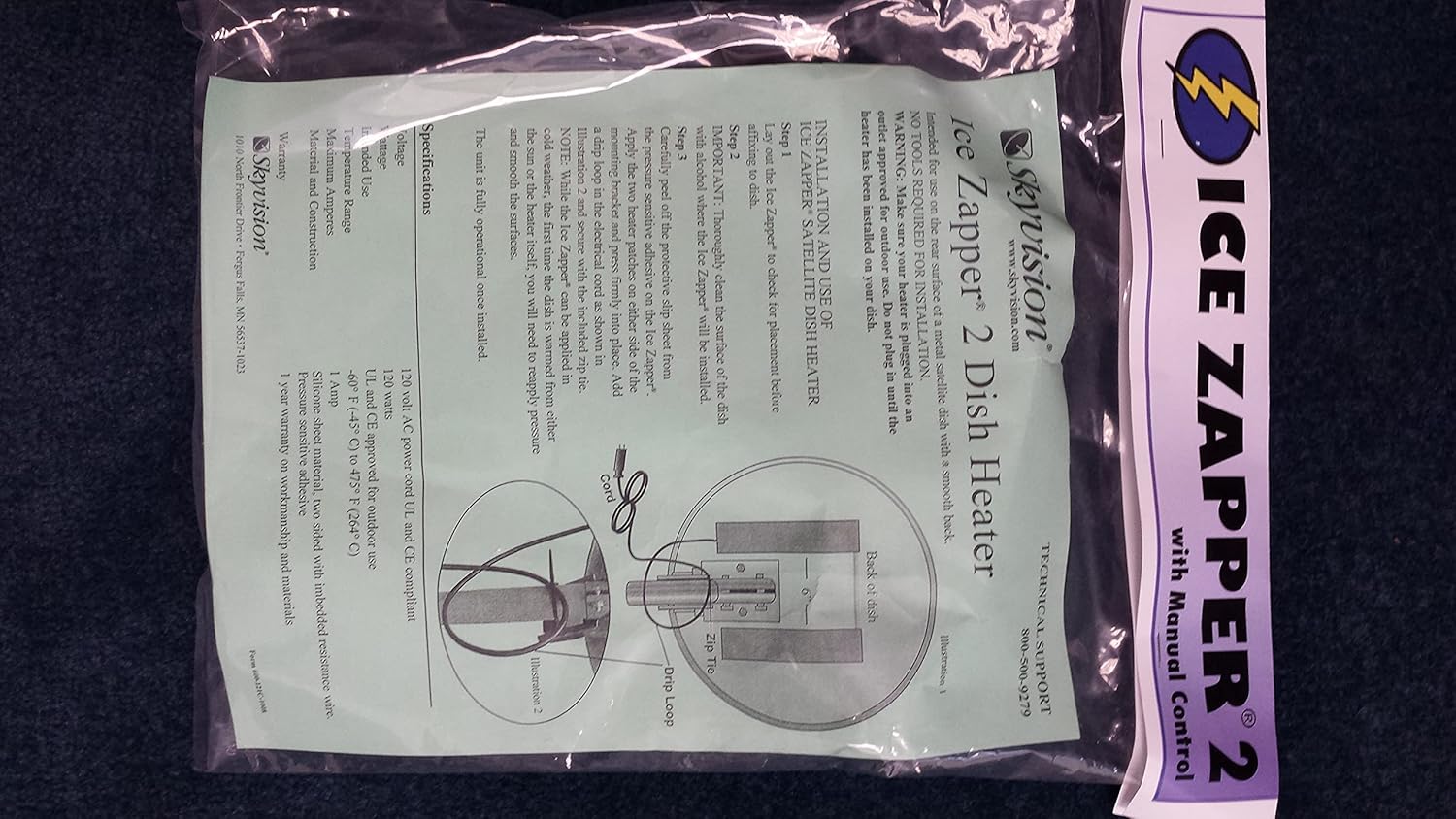 Ice Zapper Satellite Dish Heater Kit w/ Thermostat for 46cm to 1.2