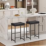 HOOBRO Bar Stools, 64.5 cm Saddle Stools with PU Upholstery, Counter Height Stools with Footrest, Kitchen Breakfast Chairs, for Dining Room, Cafe, Bar, Black BB23BY01