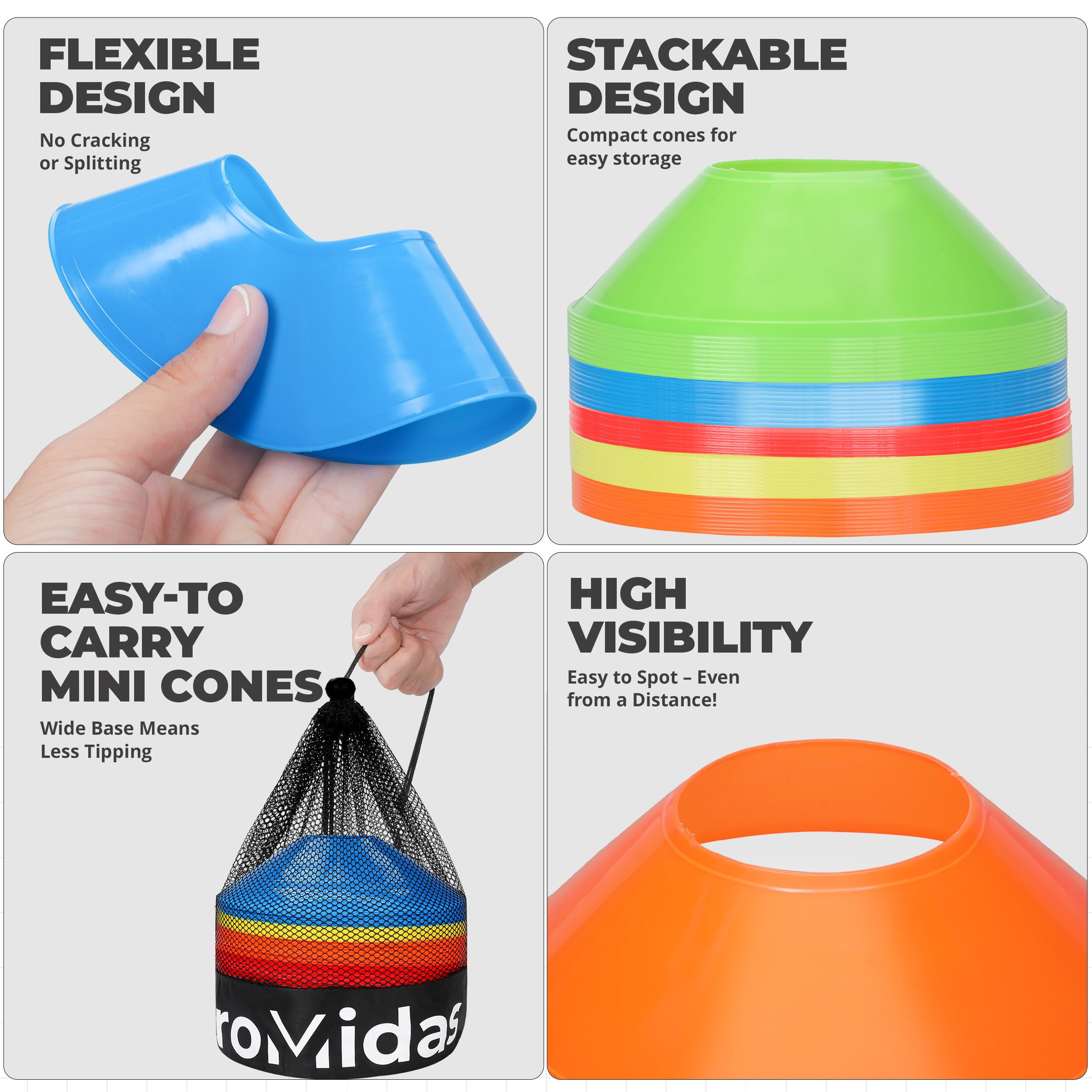Mini conos para deportes, mejor uso del espacio, viene con correa para el hombro, para ejercicios de entrenamiento de agilidad