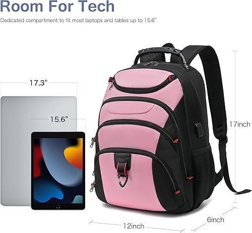 Miniatura 6 de Mochila para laptop para hombre, elegante mochila universitaria para laptop de 15.6 pulgadas, color negro, rosa y negro, Elegante