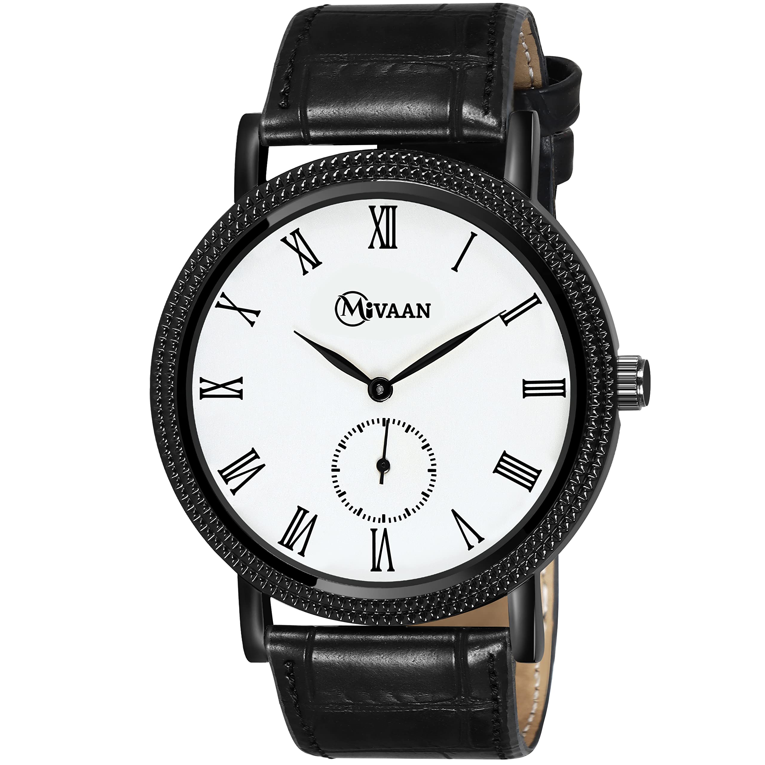 MIVAAN Analogue Working Chronograph Black Lather Strap Wrist Watch for Mens & Boys-AB210WCL (Black-White) (B0BX9QPQQZ) Amazon Price History, Amazon Price Tracker