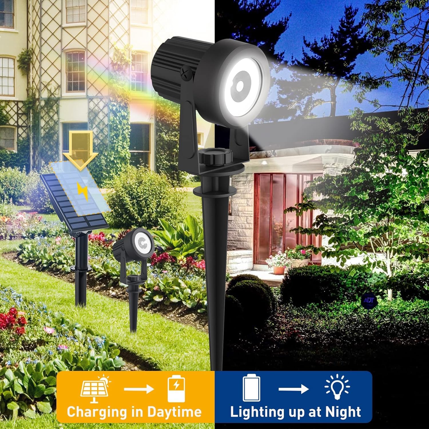 T-SUNUS Gartenstrahler Solar, Solarlampen für Außen Garten Auto ON/OFF IP65 Wasserdicht, Solarstrahler für Außen Kaltweiß 2 Helligkeitsmodi für Rasen Auffahrt Weg Baum 4 Stück