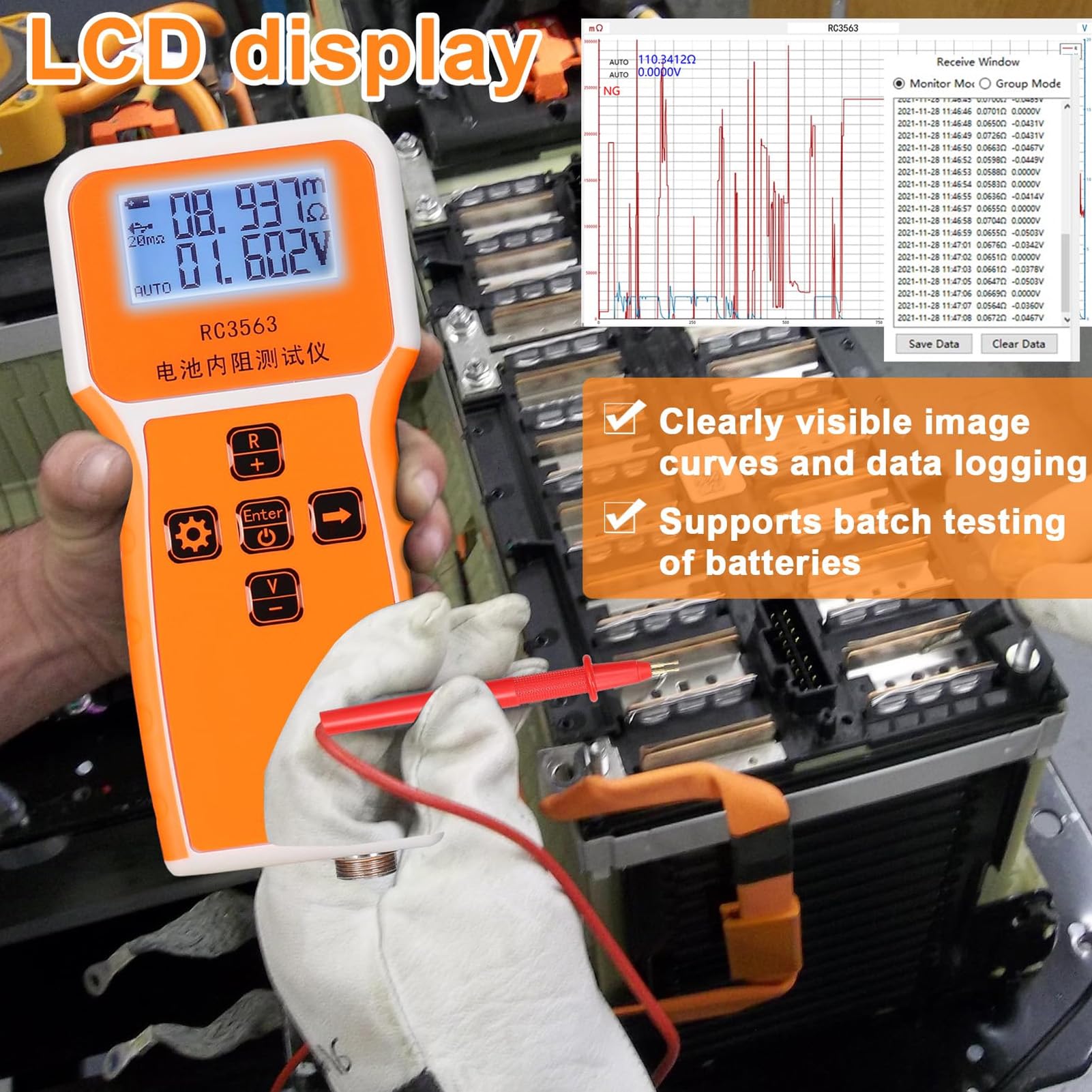 Tester Di Resistenza Interna Batteria, 200Ω 100V Misuratore Tensione E Resistenza Interna Batteria, Tester Batteria Tester Di Resistenza Interna E Tensione Per Misurare Di Vari Tipi Batterie