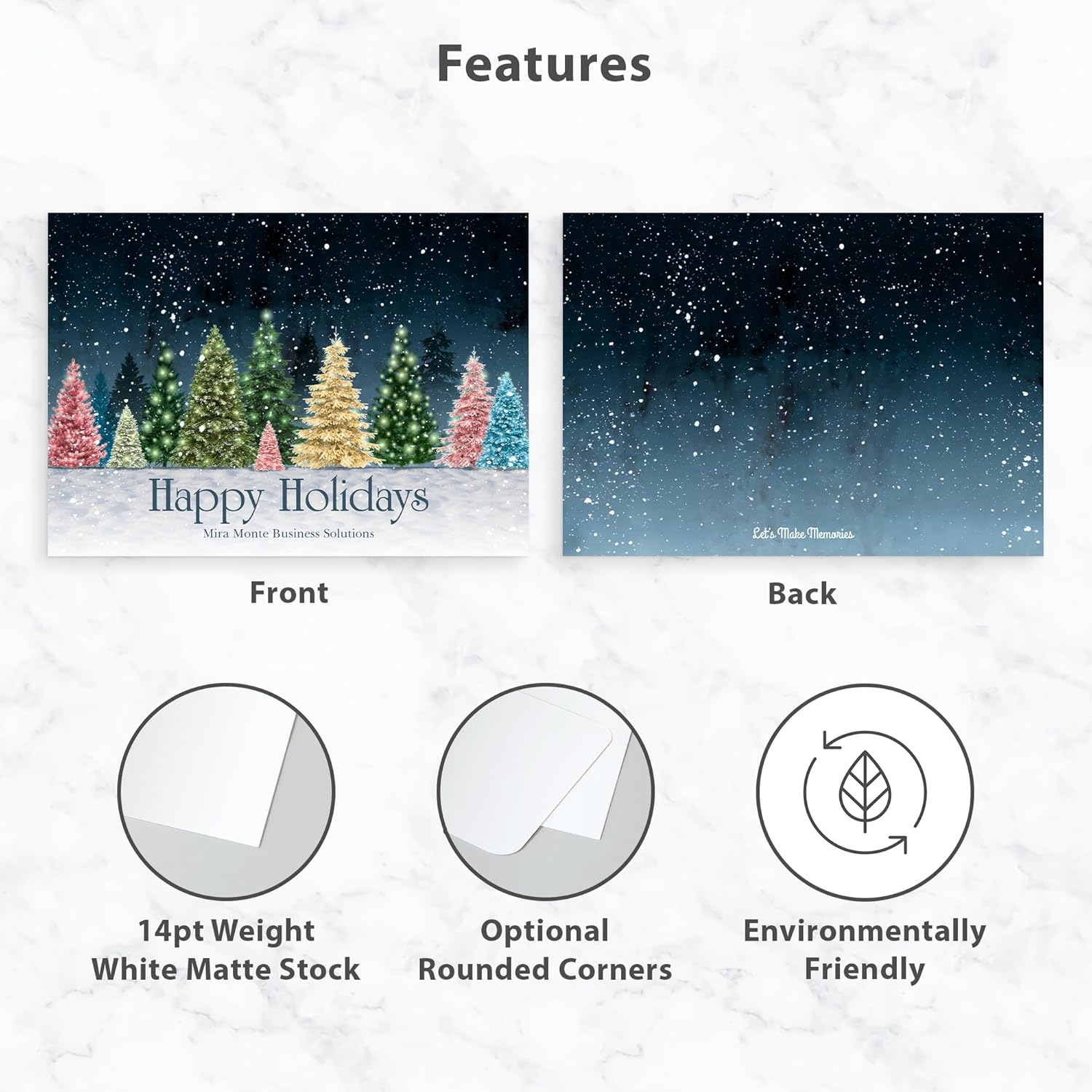 Let's Make Memories Personalized Business Christmas Cards with Envelopes - Premium Quality - 5x7-2025 Holiday Cards & White Envelopes - Colorful Snowscape - 15 ct