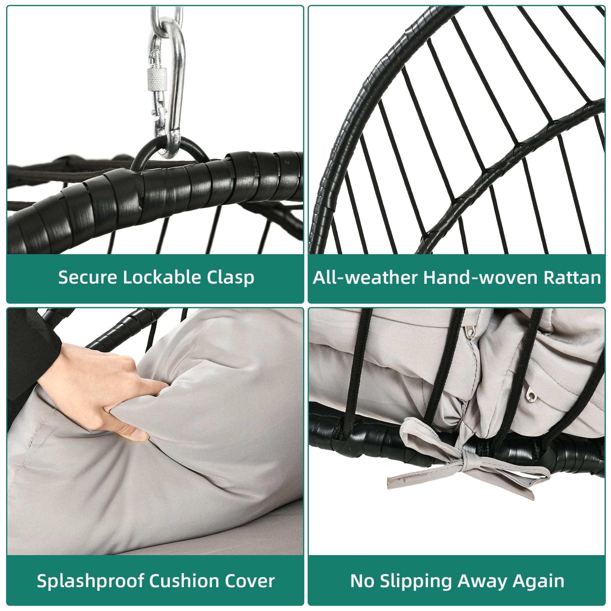 Fauteuil Suspendu - TECTAKE - Siège ARIANE En Rotin Avec Balançoire Et Coussin, Capacité De