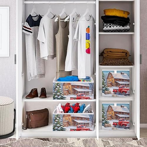 Miniatura 6 de Christmas Winter House Truck Cube Storage Bin Fabric Storage Cubes Foldable Storage Box Large Closet Organizers Baskets Containers for Shelves