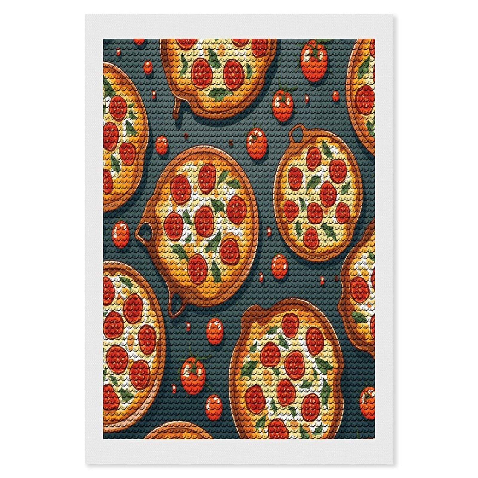FekiLoot Pizza Food Diamond Art Kits for Adults Diamond Painting Kits for Beginners DIY Diamond Art Kits Round Full Drill Diamond Dot Gem Painting for Home Wall Decor Gift 8"x12"