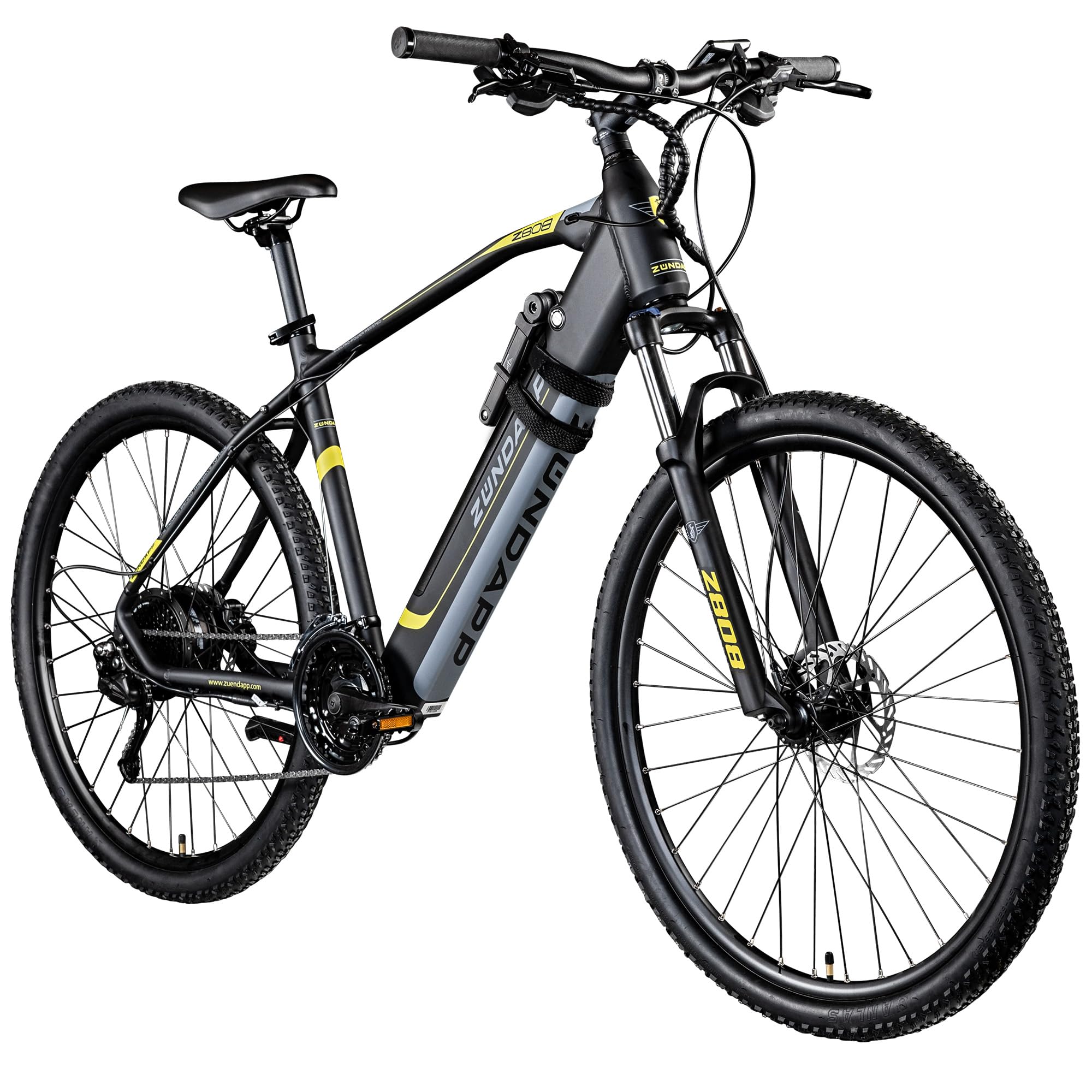 ZÜNDAPP E Bike Mountain Bike 29 Inch Women Men 170-190 cm Electric Bicycle 24 Gears Hydraulic Disc Brake E-Bike Electric Bicycle MTB Ebike Pedelec Z808 (Black/Yellow + Folding Lock, 48 cm)