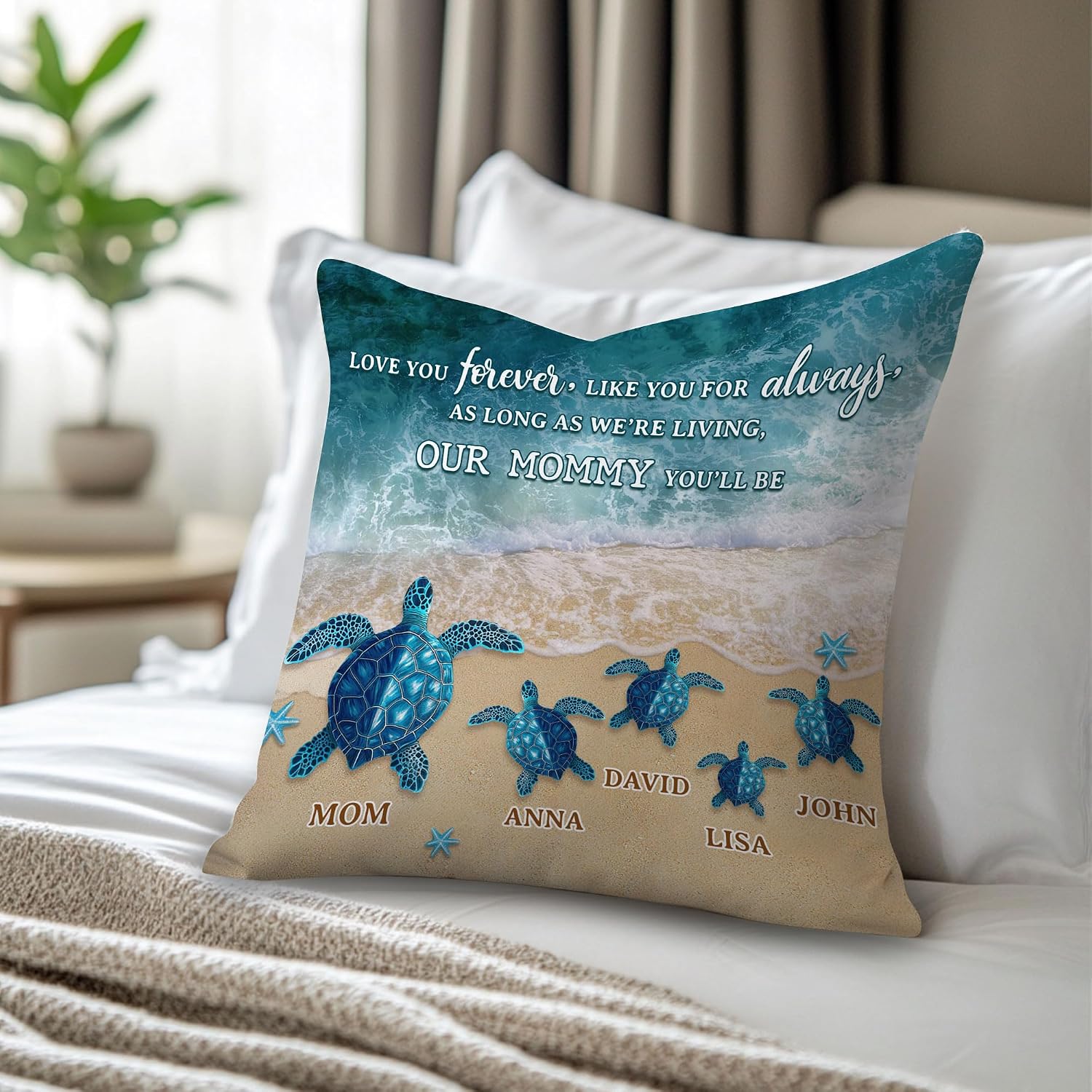 Hyturtle Personalized Sea Turtle Mom Mug - Gifts for Mom from Daughter Son - Inspirational Gifts for Animal Lovers On Mothers Day - Mom Gifts On Birthday - Custom Name Pillow with Insert Home Decor