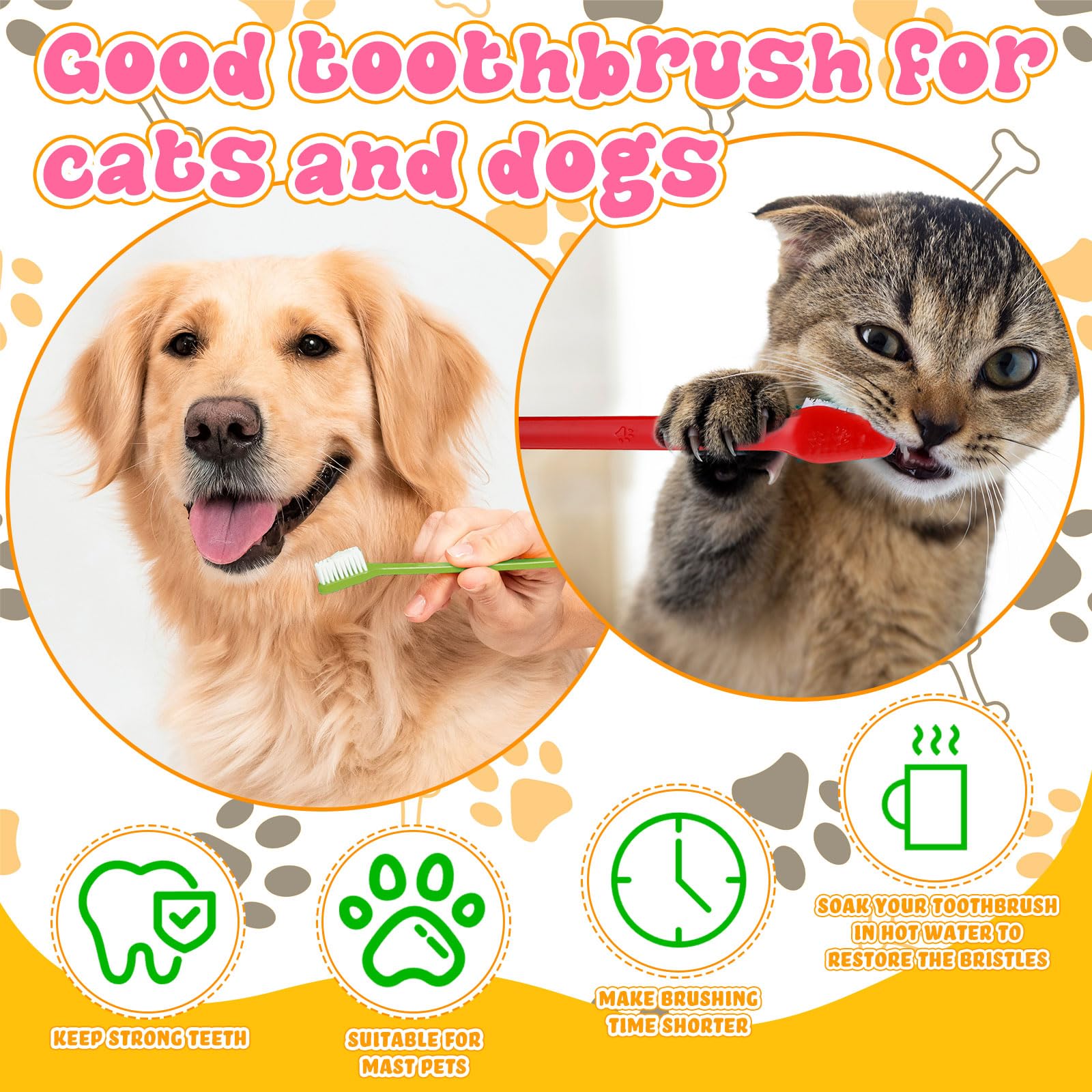 Honeydak Zahnbürsten für Hunde, Doppelköpfe, Zahnbürsten-Set, langer Griff, für Welpen, große und kleine Katzen, die meisten Haustiere, Zahnreinigung, Zahnpflege-Zubehör, 600 Stück, 15 Farben