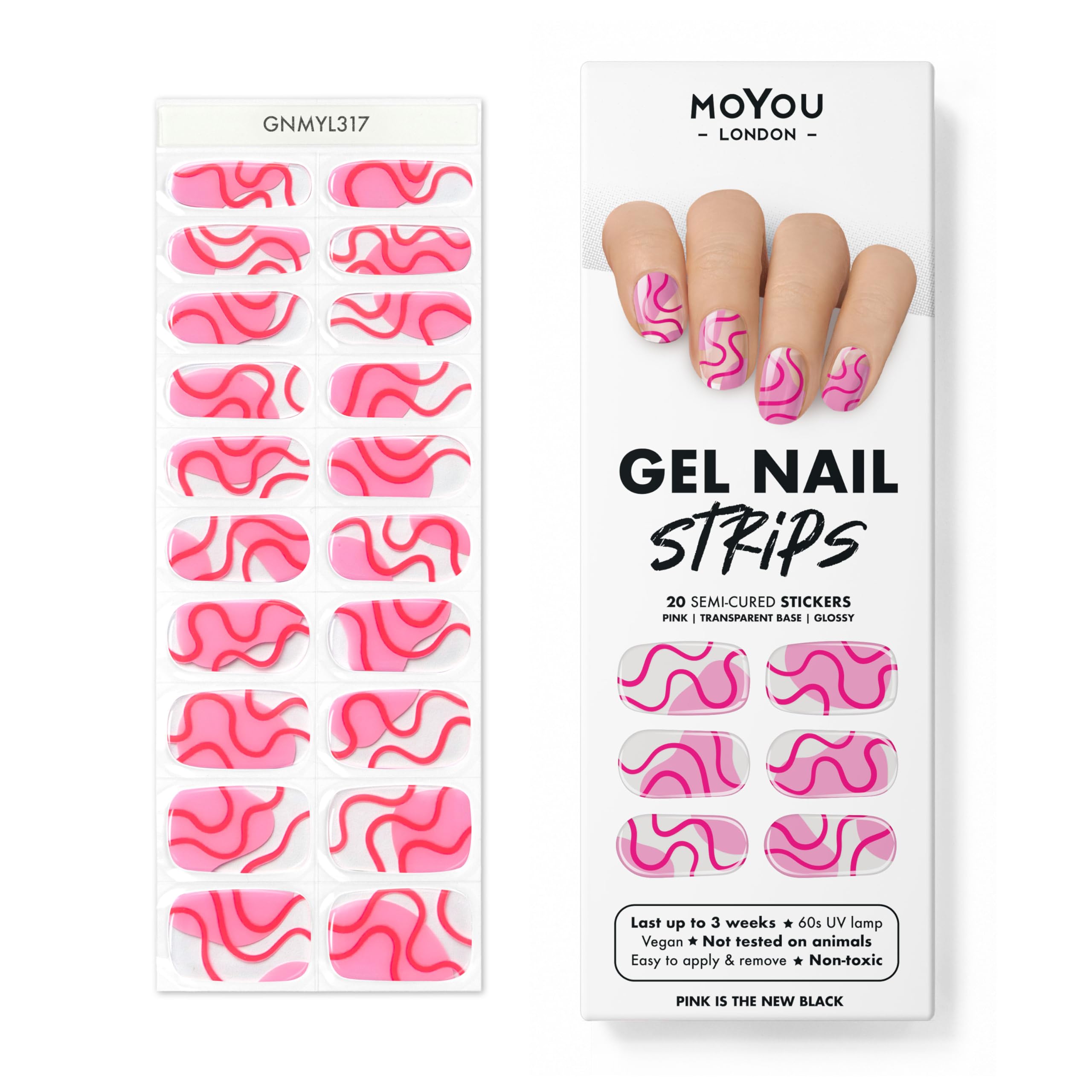 MOYOU LONDON Semi Cured Gel Nail Strips - 20 Pcs. Nail Wraps for Salon-Quality Manicure - Works with Any UV Nail Lamp - Easy to Apply, Trim, & Remove Gel Nail Stickers