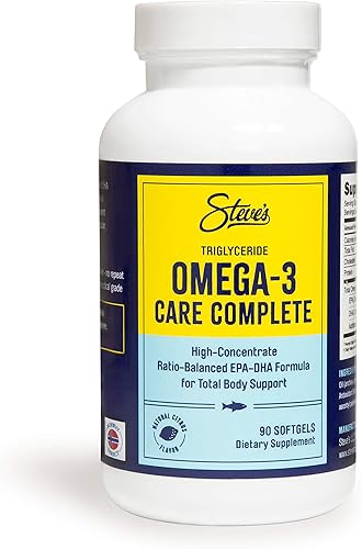 Steves Triglicérido 2400 mg Omega-3 Care Aceite de pescado completo 90 cápsulas blandas - Natural con sabor a cítricos alto concentrado