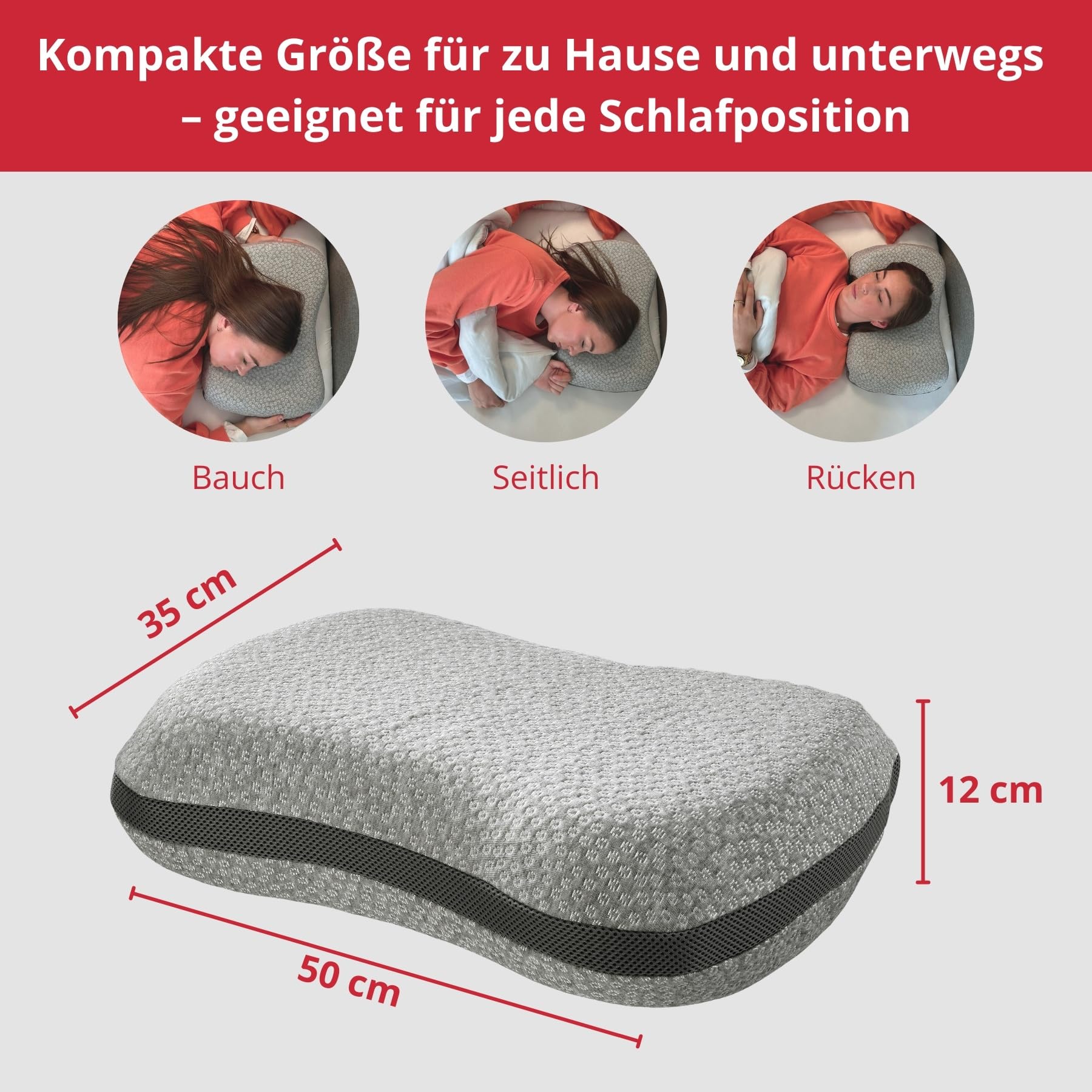 liebling Reisekissen, Campingkissen mit Tasche, Nackenkissen, Kissen für Reisen, Flugzeug, Camping, Auto, Pillow mit Travel Bag, Memory Foam Kopfkissen, Made in EU, Waschbar, Grau