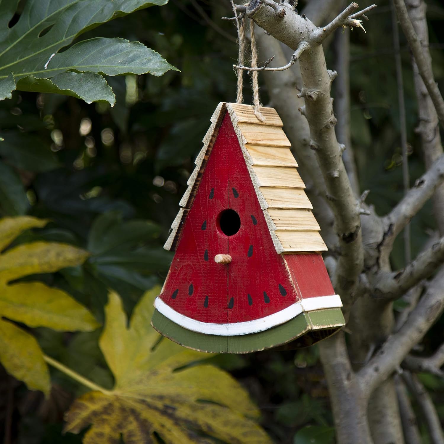glitzhome 11" H Watermelon Bird House Outdoor Garden Patio Garden Decorative Handmade Distressed Solid Wood Birdhouse
