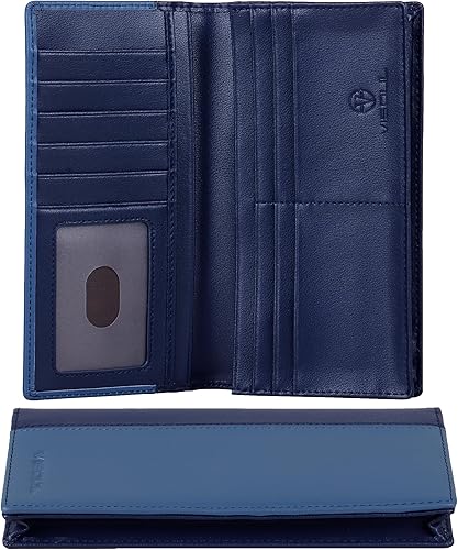 Miniatura 8 de VISOUL Billeteras largas de cuero con bolsillo con cremallera para hombres y mujeres, bloqueo RFID, billetera alta para secretaria de efectivo (azul