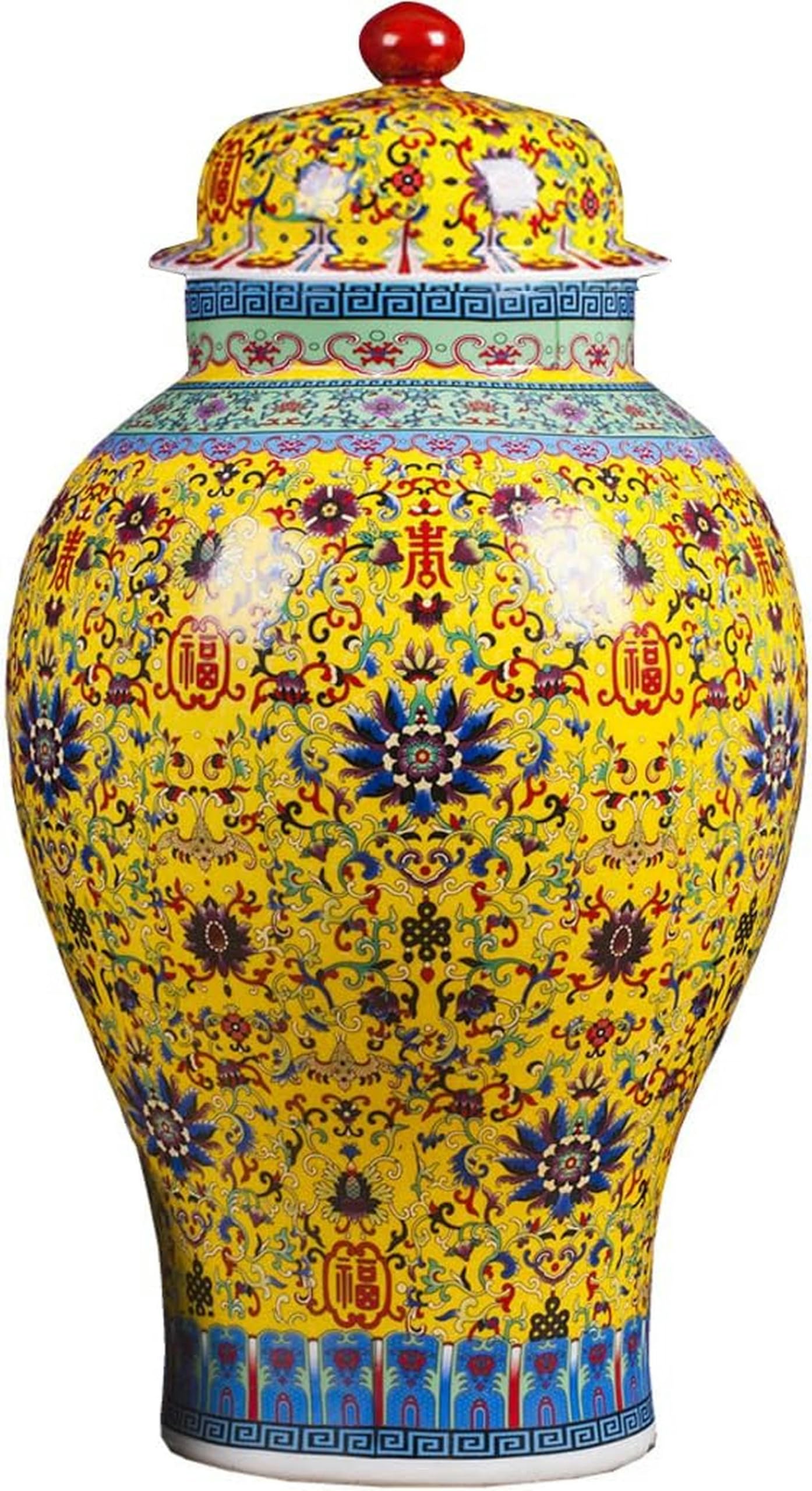 Vase pot de gingembre en céramique jaune peint à la main pour décoration chic