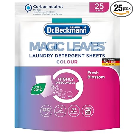 Dr. Beckmann MAGIC LEAVES Laundry Detergent Sheets Colour, 25 Sheets | Convenient and Pre-Dosed Laundry Detergent Sheets | Dissolvable & Climate Neutral
