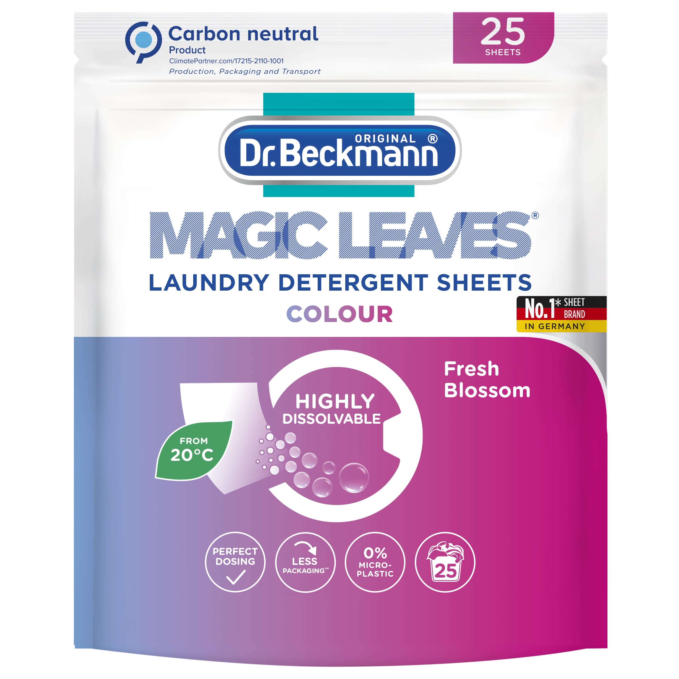 Magic Leaves Color Detergent Sheets, Fresh Blossom Scent, 25pcs – Long Lasting Fragrance, Easy Dosing, 0% Residues, Color Protect, Ideal for Hand Wash & Short Cycles