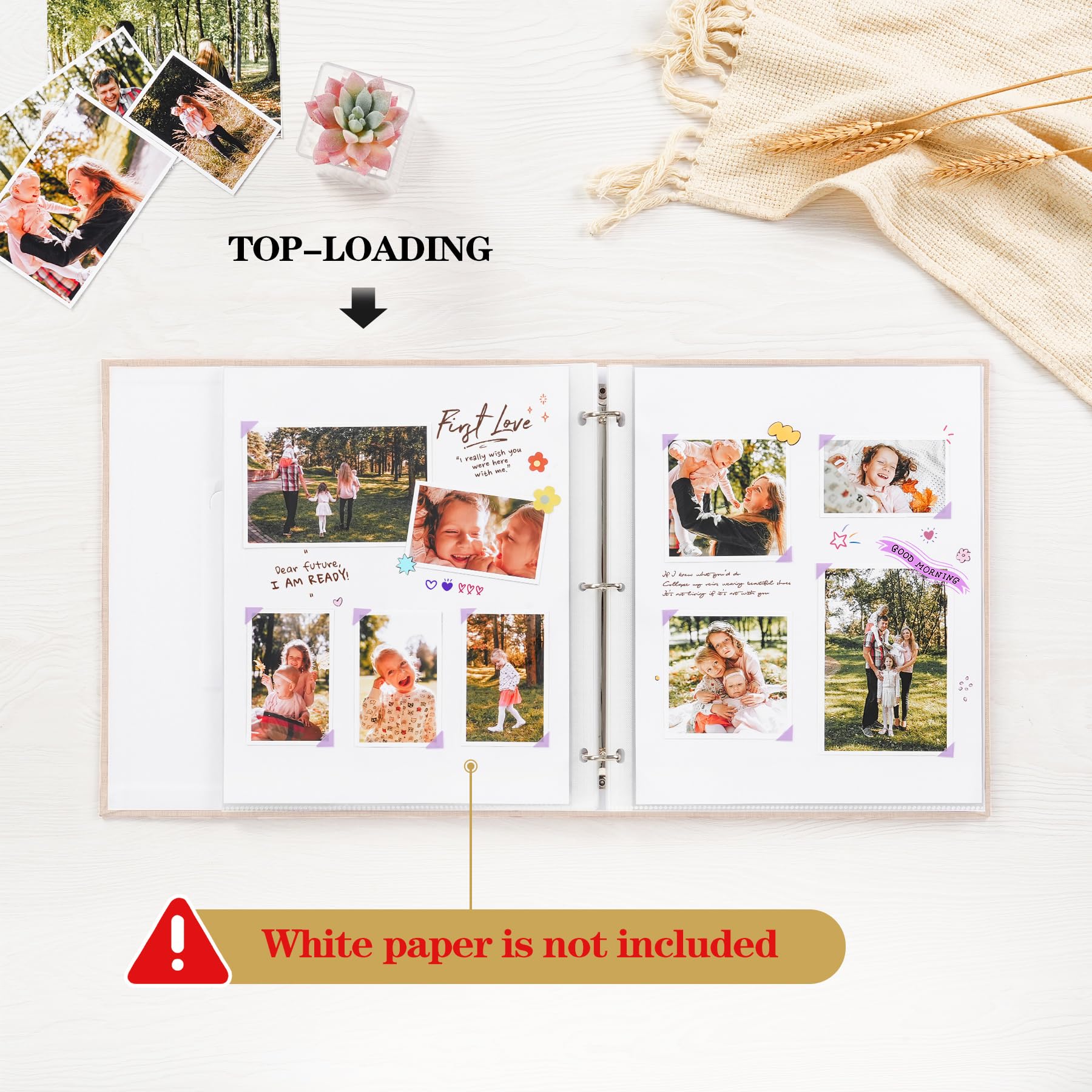 Mublalbum Album photo de scrapbooking à 3 anneaux 80 pages Beige 21,6 x