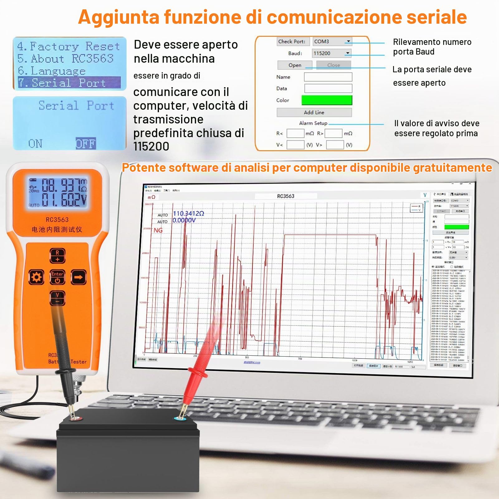 Tester di resistenza interna della batteria, RC3563 200Ω 100 V, tester per batteria con display a 3 cifre, tester per batteria al litio a quattro conduttori, alta precisione