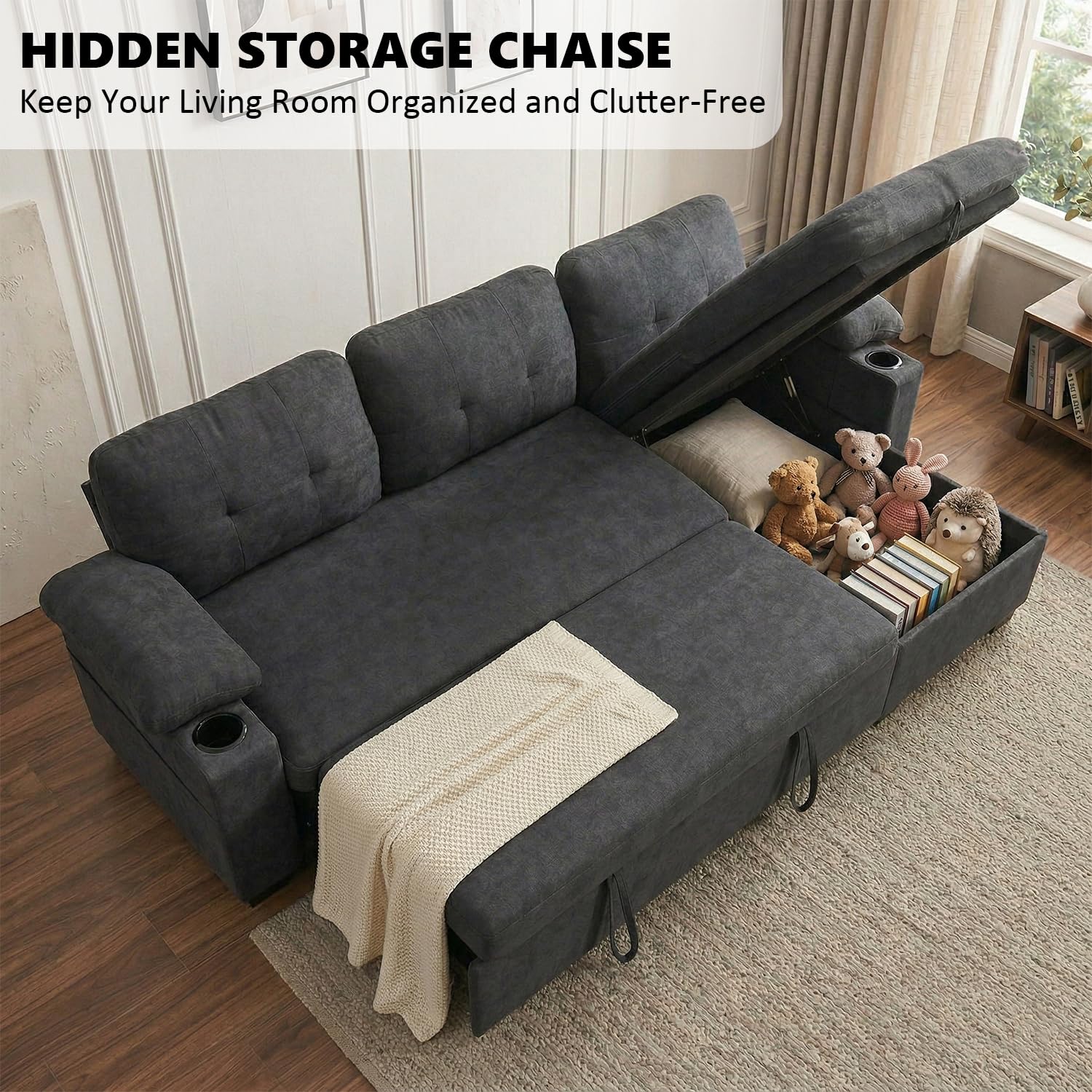 Best Reclining Sofa with Chaise: 2026 Picks 5 KCGKCG 93' L Shaped Sleeper Sofa Bed, Pull Out Sectional Couch with Storage Chai — product photo