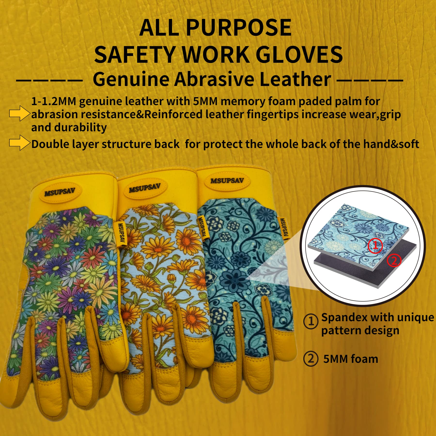 Guantes de jardinería para mujer, guantes de trabajo de cuero para hombres y mujeres, guantes de conductor, guantes de trabajo de seguridad (patrón azul clásico, L)