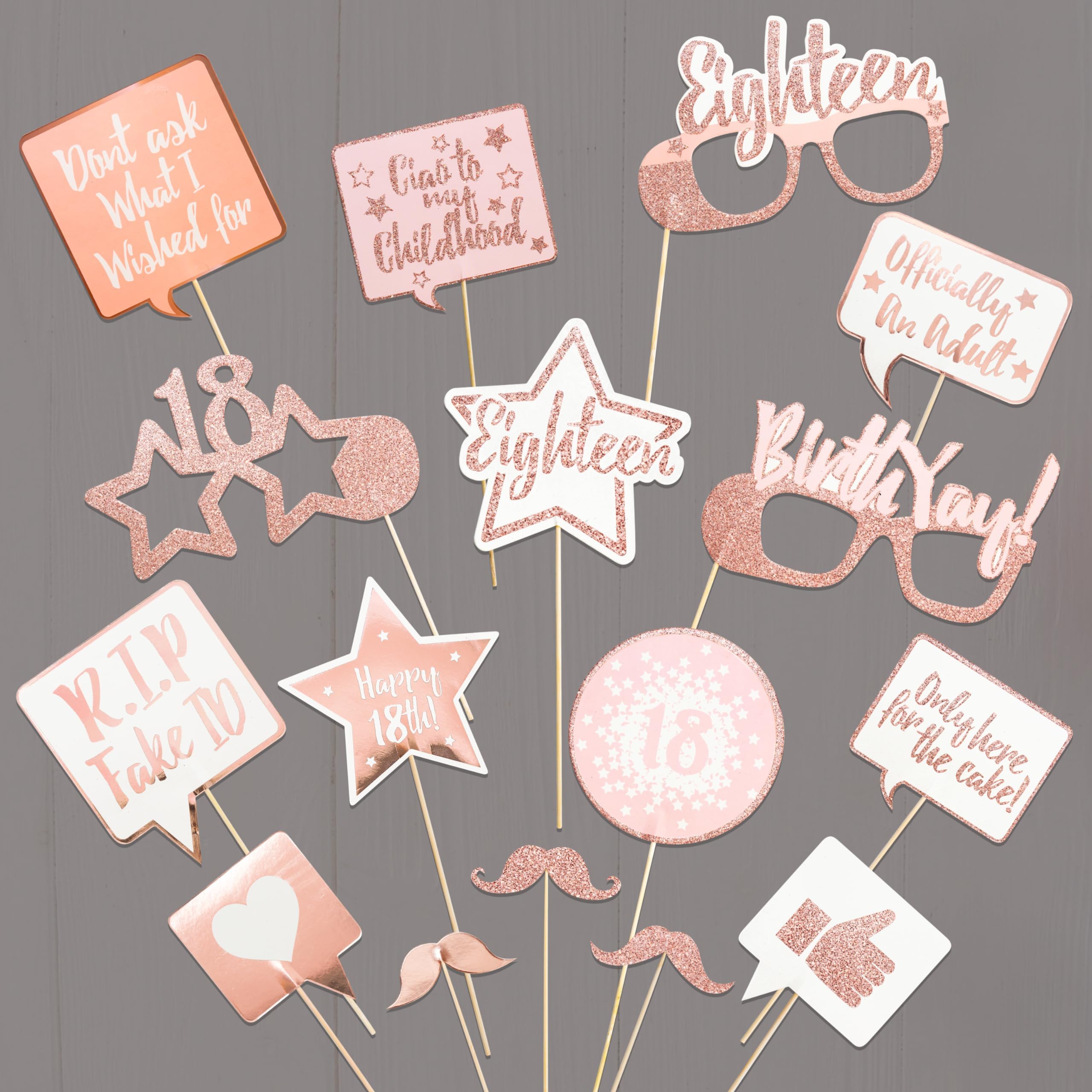Cheerland 18th Birthday Decoration Girl Rose Gold Birthday Photo Booth Props Kit Happy 18th Birthday Decoration for Girl Party Favor 18 Year Old