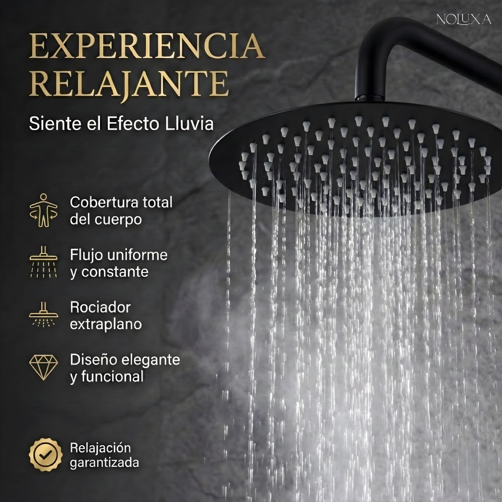 IMEX - Ducha Empotrada Negra Monomando | Conjunto de Grifería Empotrado con Rociador Antical Efecto Lluvia | Columna Ducha Empotrada con Grifo en Latón y Acero Inox S.304 (SIN ALCACHOFA)