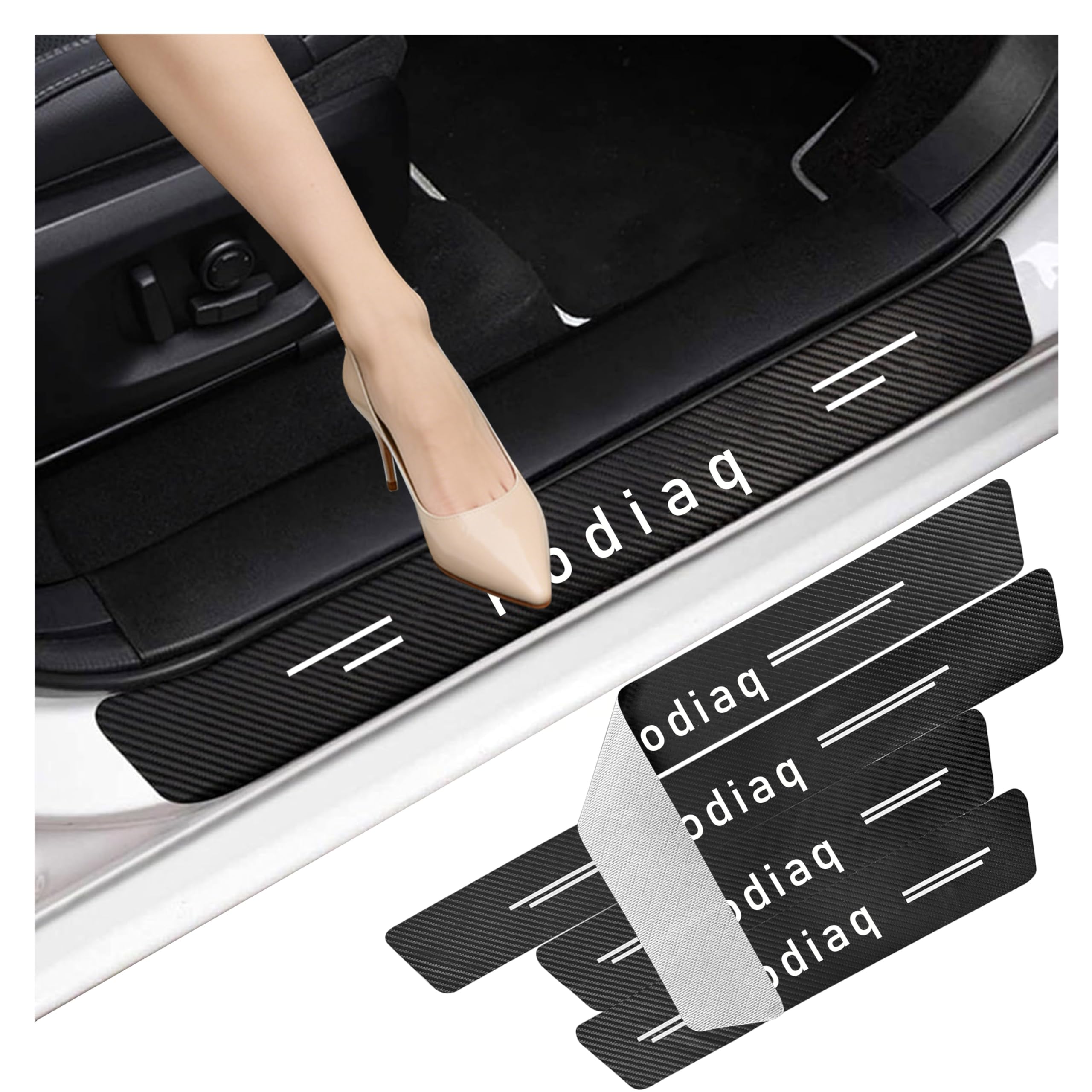 Car Threshold Protection Strip-4pcs，Car Threshold Strip Compatible with Skoda Kodiaq Car Door Sill Stickers Carbon Fiber Door Sill Bumper Protective Film