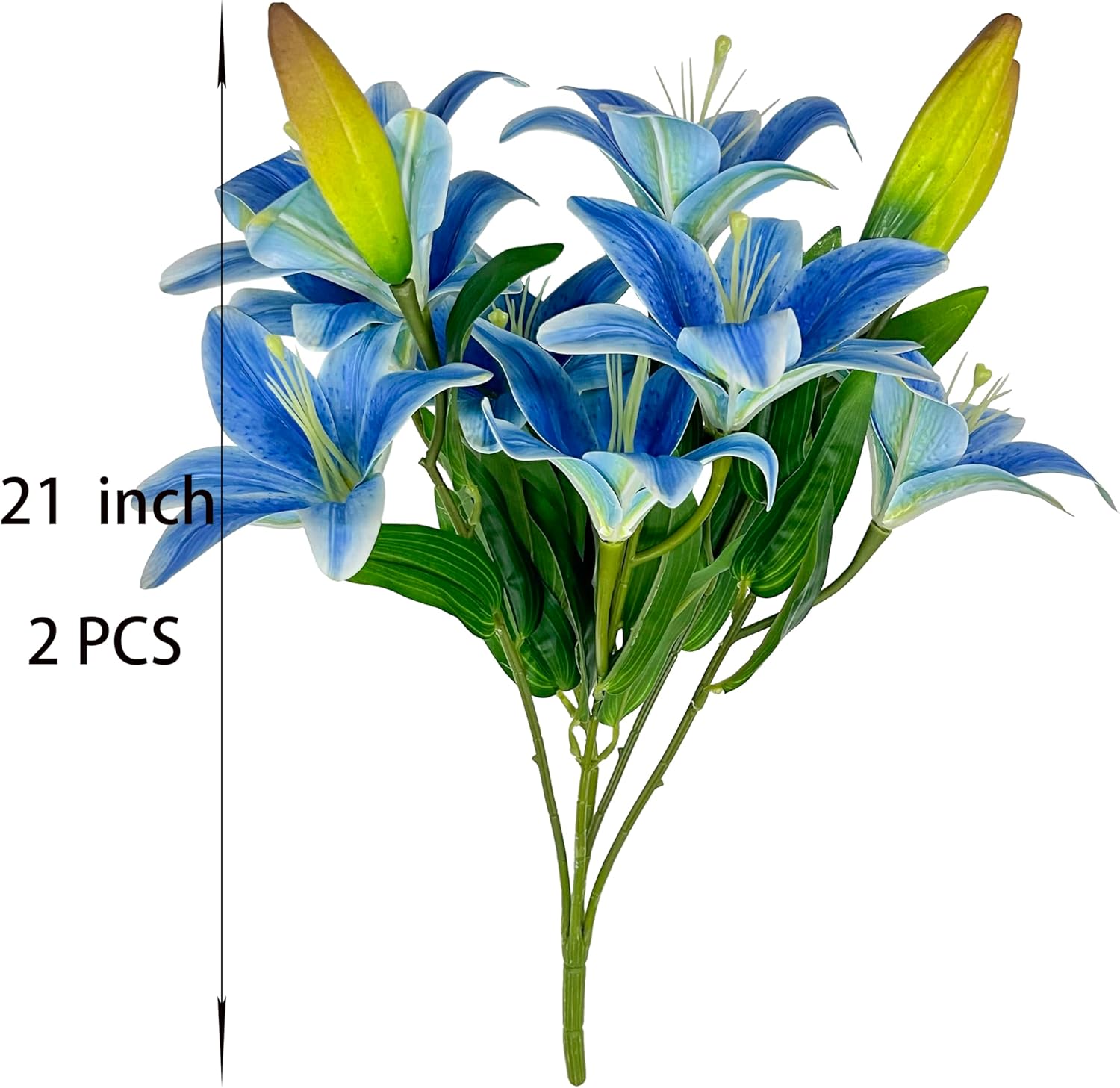 ATFL Artifical Lily Flowers 18 Heads, 5 Forks Long Stem Faux Fake Tiger Lily Flower Bouquets for Home Hotel Office Party Decor Table Centerpieces (2, Blue)