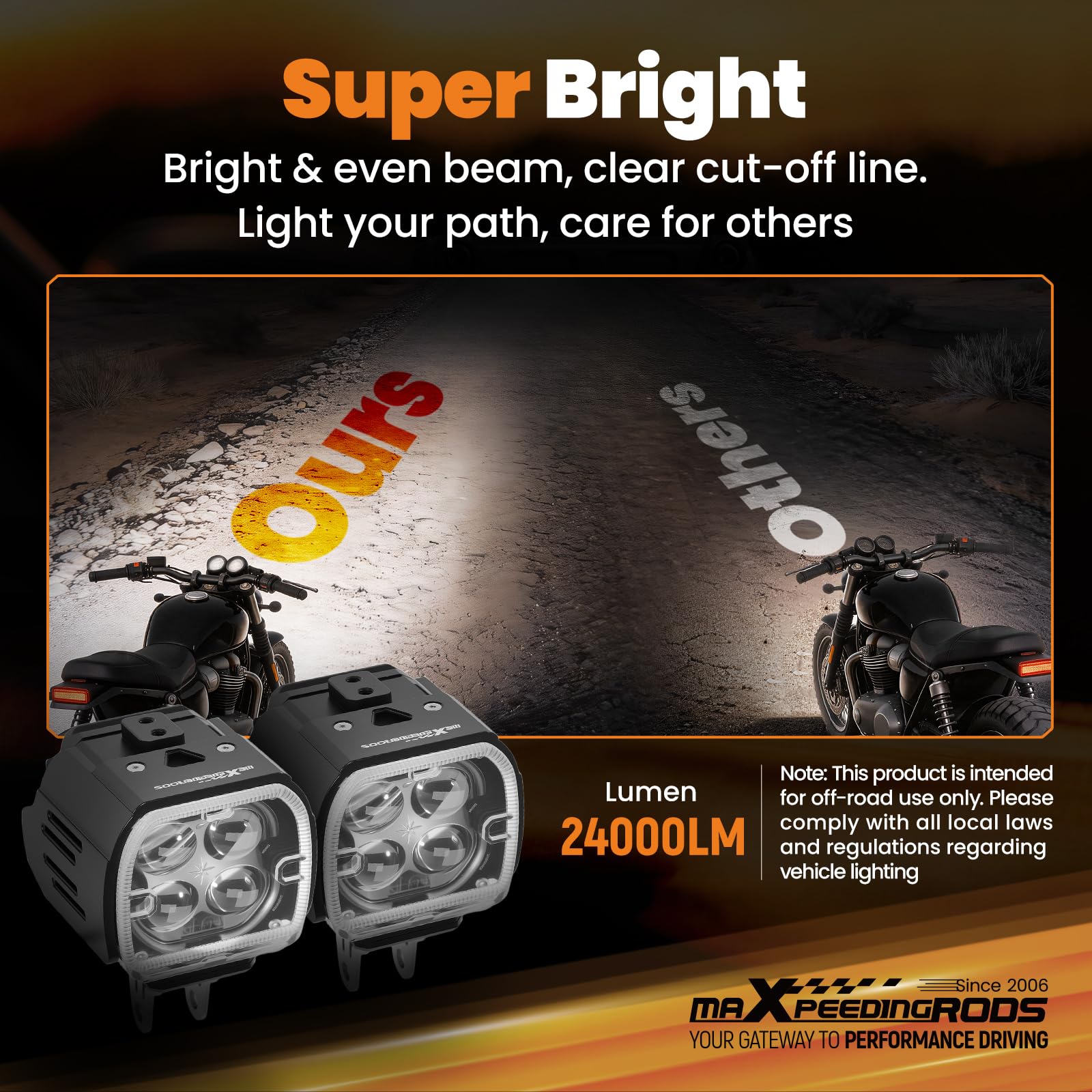 maXpeedingrods Dodatkowy reflektor motocyklowy LED, 120 W, 24 000 lm, reflektor przeciwmgielny do motocykla, ze światłem drogowym i mijania oraz kierunkowskazami, wodoszczelność IP67, z regulowanymi