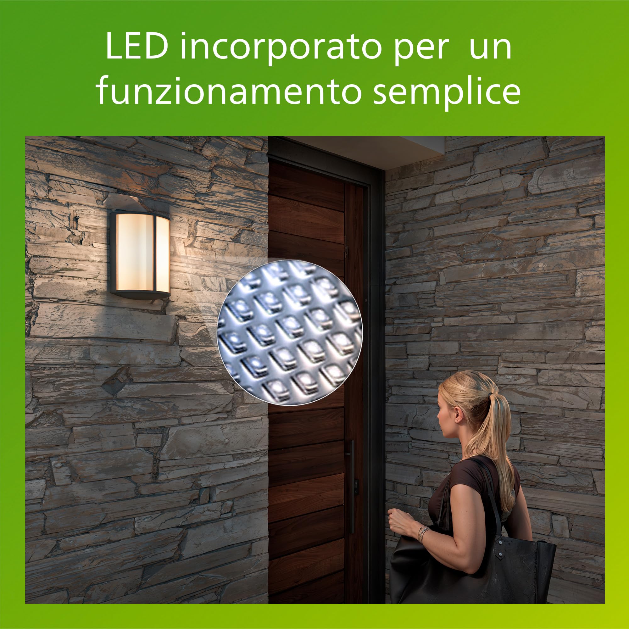 Philips Stock Applique LED, Lampada da Esterno, 5,5 W, 700 lm, Luce Bianca Calda 2.700 K, Resistente a Intemperie IP44, LED Integrato, Durevole, Alluminio, Grigio Antracite
