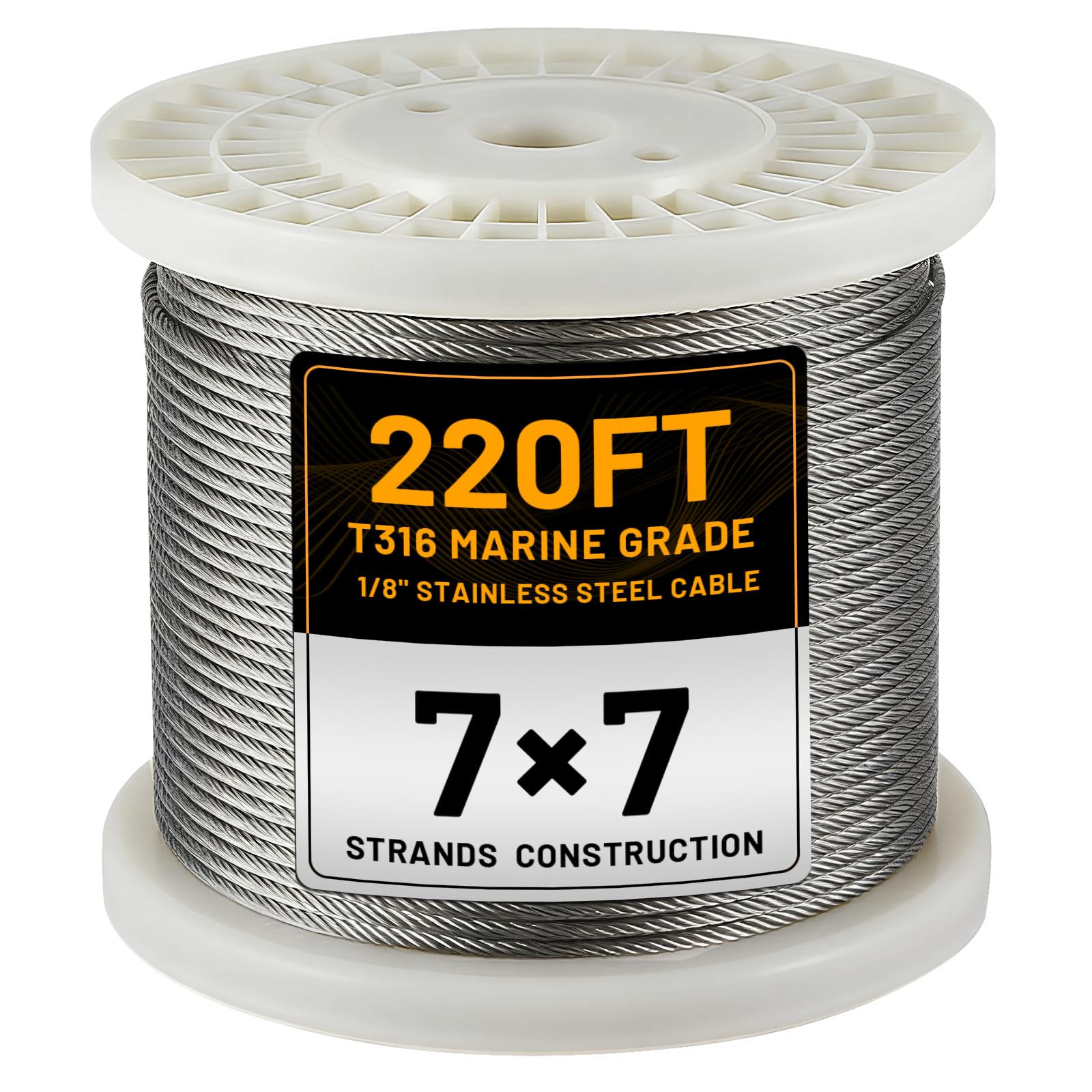 Photo 1 of AHEONLAR 220FT 1/8" T316 Stainless Steel Cable for Railing,7x7 Wire Rope,1850 lb Breaking Strength,Deck Stair Fence Hardware Kit for Indoor Outdoor Use,Silver
