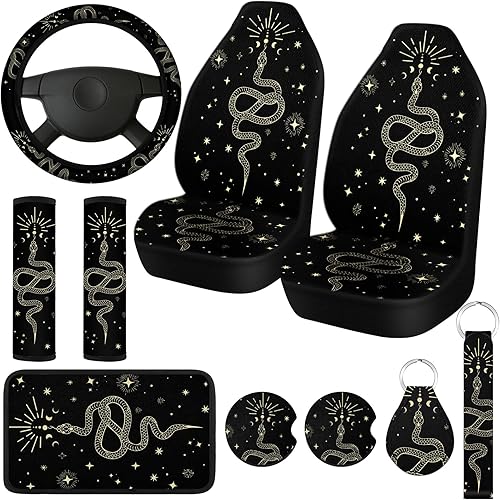 Juego completo de 10 fundas de asiento de automóvil con estrella de luna, accesorios de automóvil para mujer, funda de asiento delantero, funda para